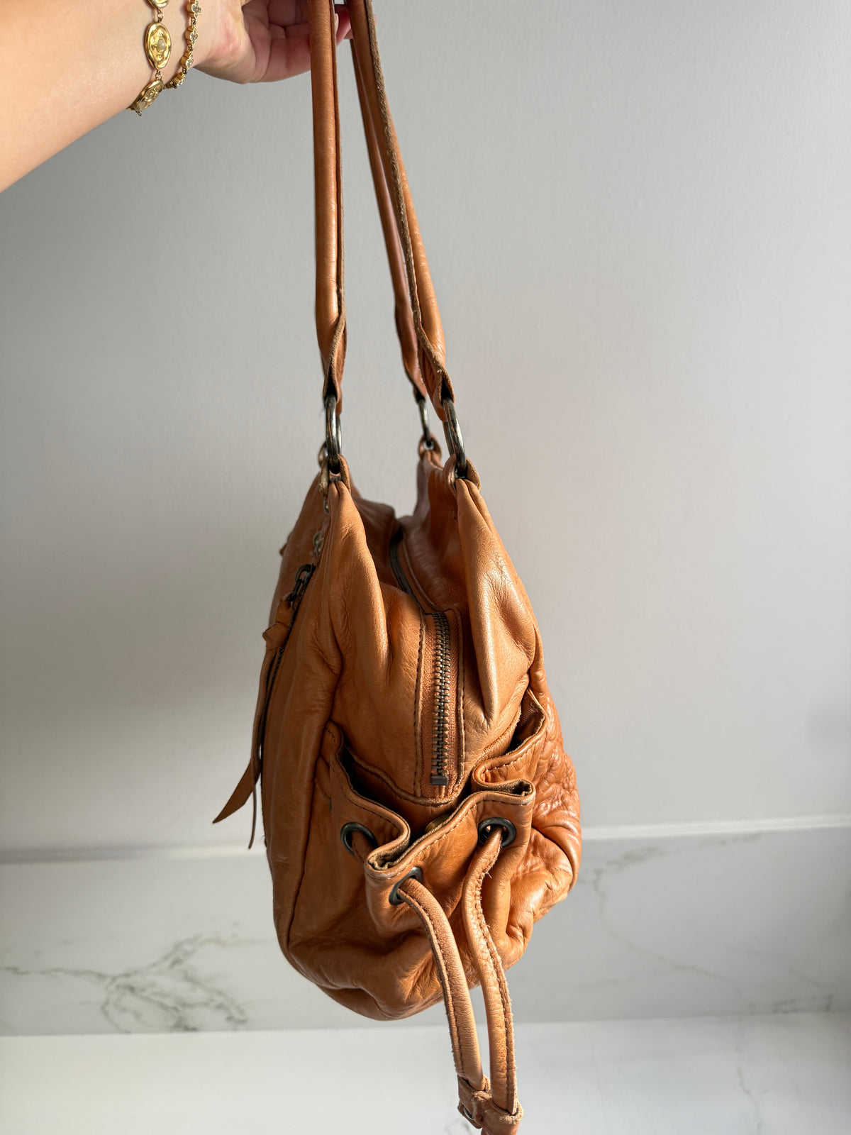 Russet Caramel Brown Leather Shoulder Bag