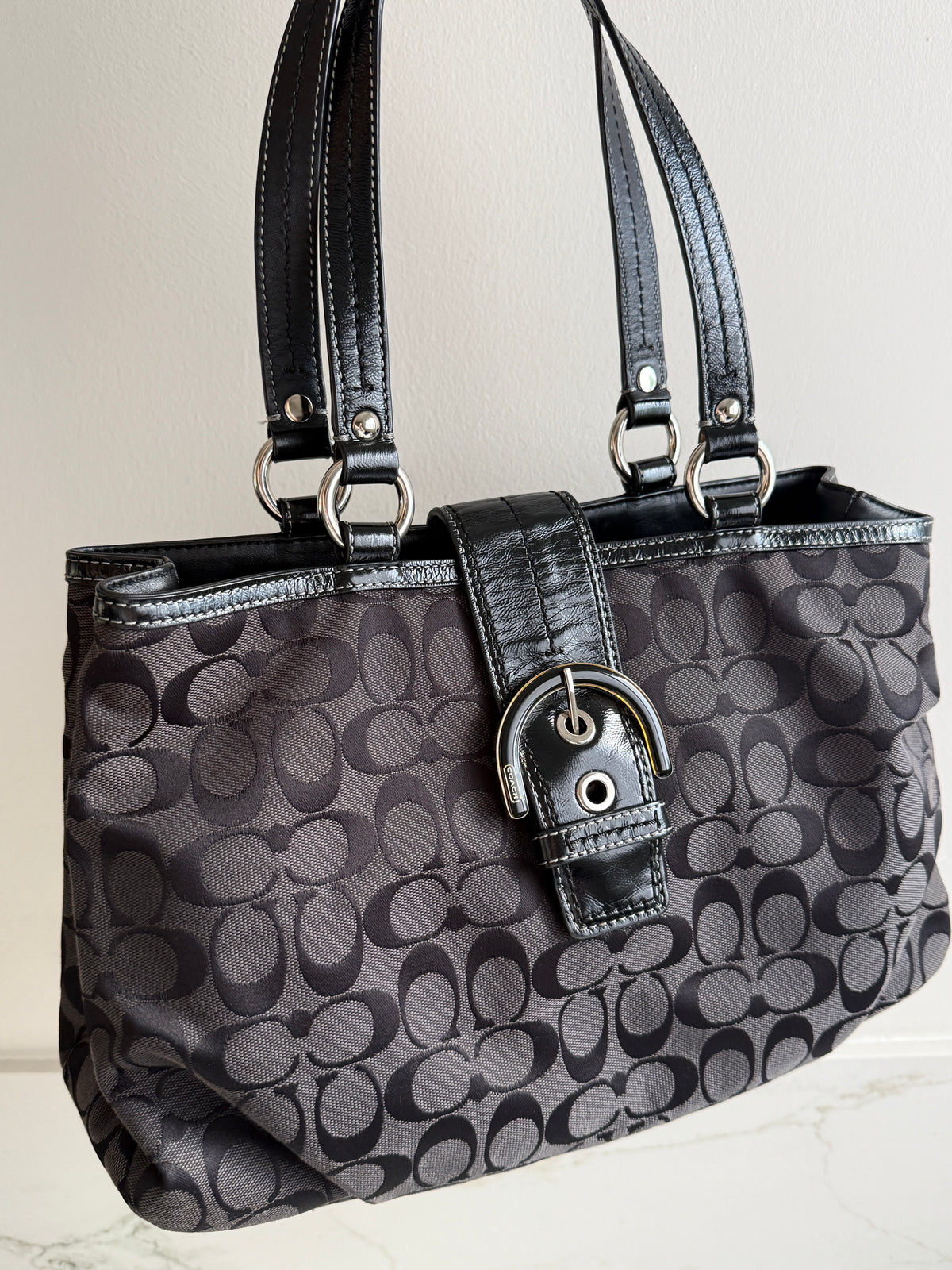 Coach Soho Black Signature Carryall Shoulder Bag