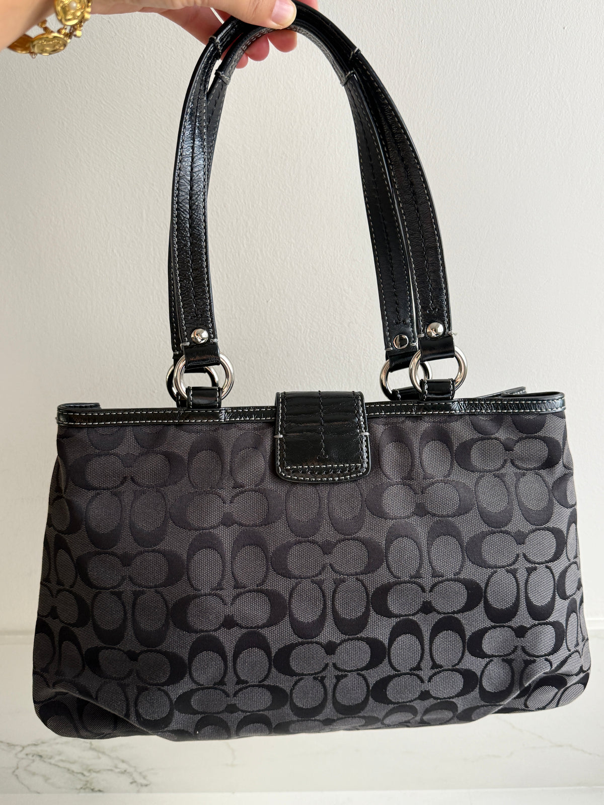 Coach Soho Black Signature Carryall Shoulder Bag