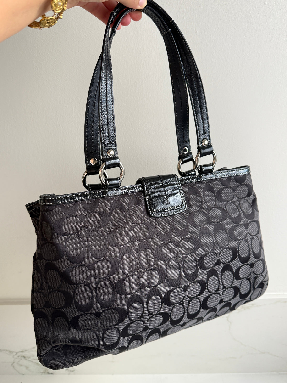 Coach Soho Black Signature Carryall Shoulder Bag
