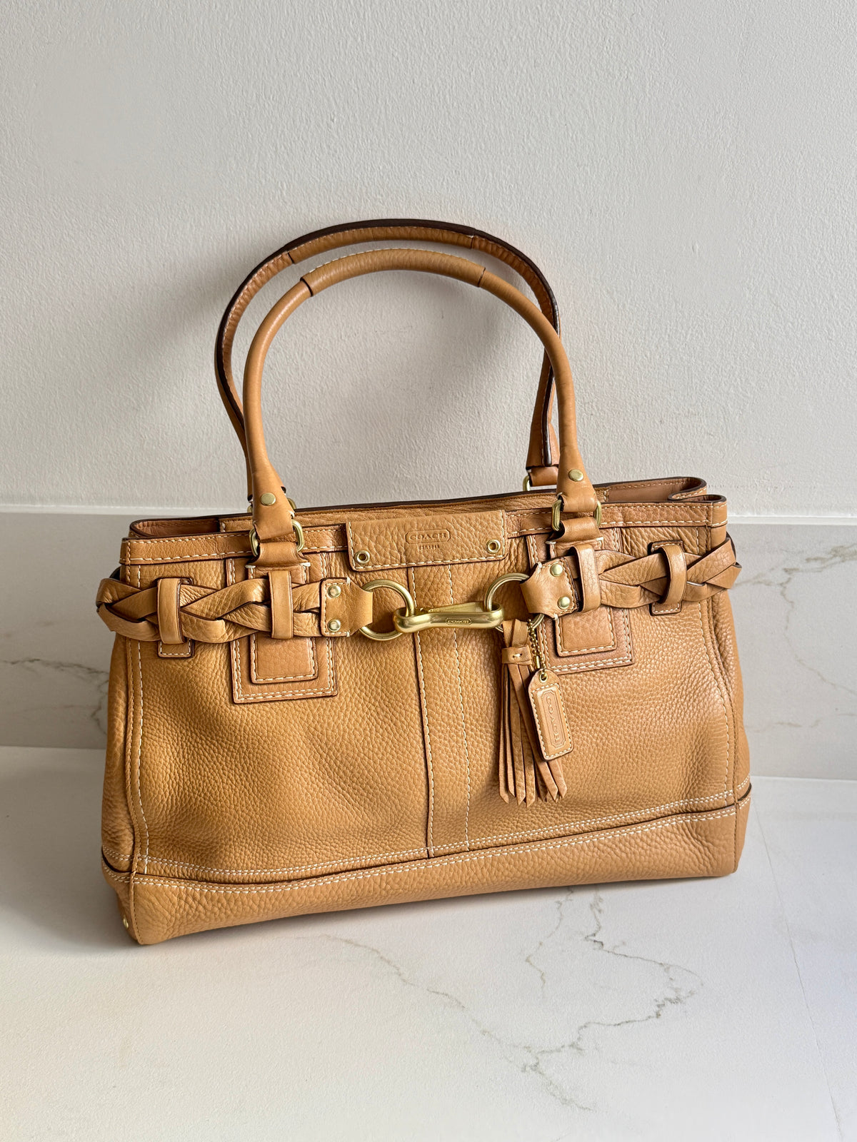 Rare Coach Hampton Pebbled Leather Shoulder Bag, Large