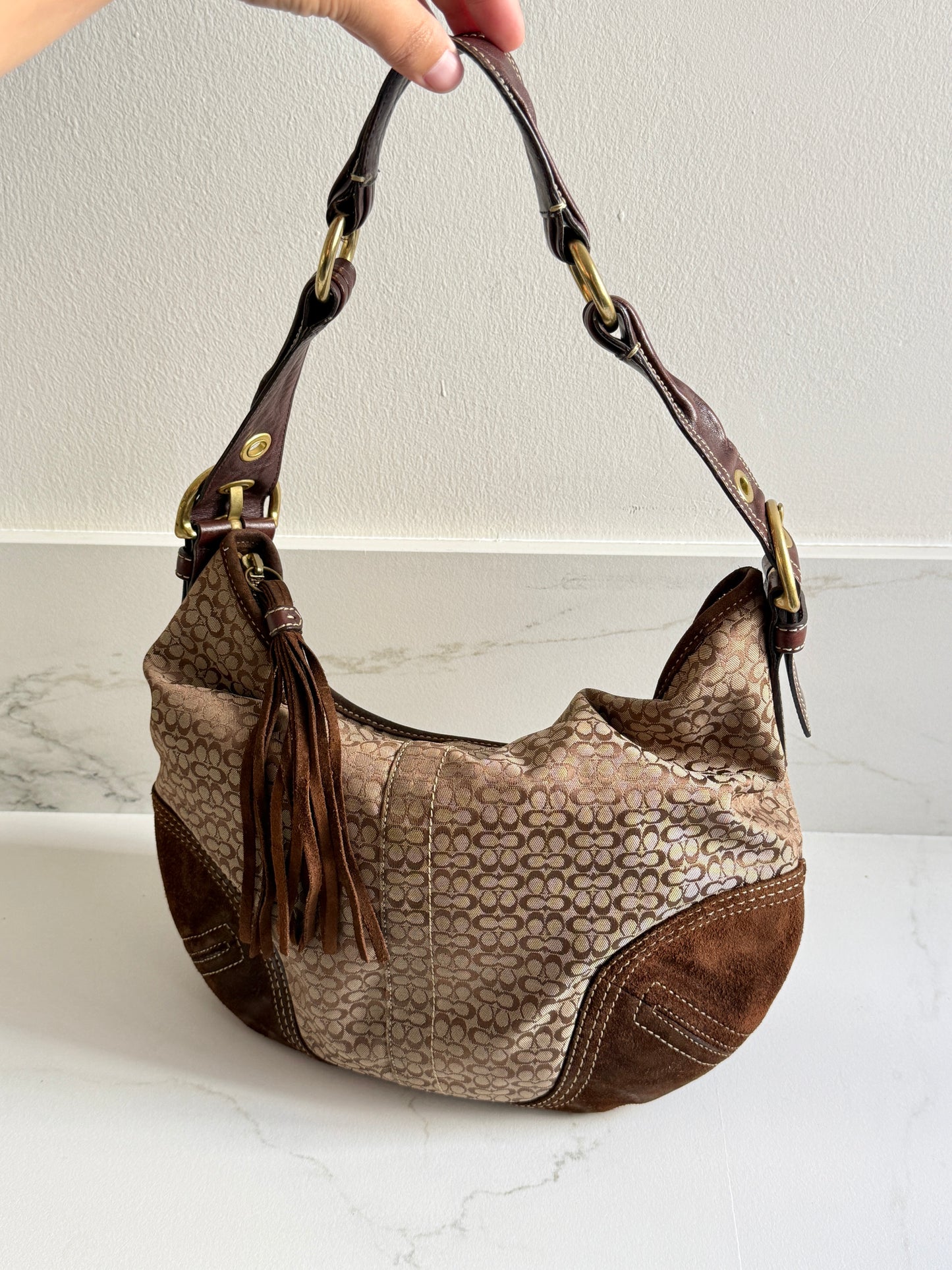 Rare Coach Soho Suede & Canvas Shoulder Bag