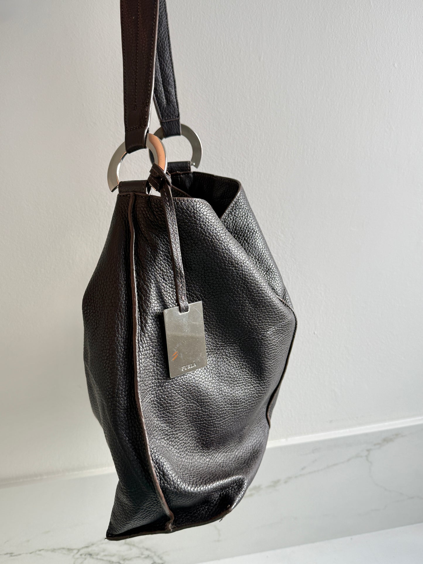 Furla Dark Brown Leather Tote Bag