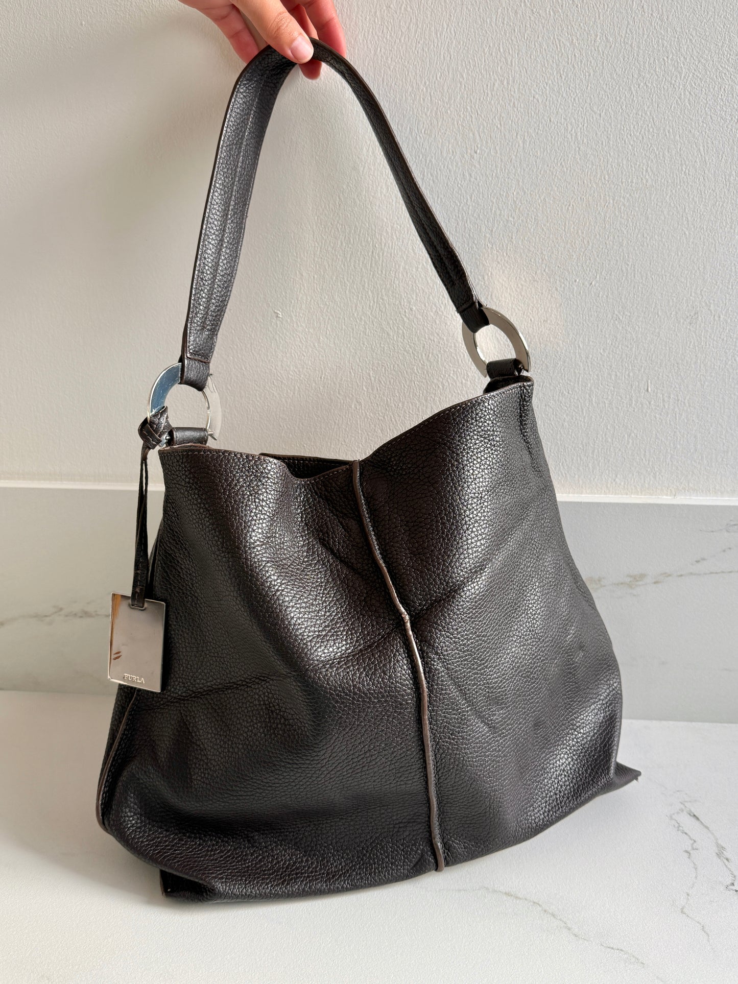 Furla Dark Brown Leather Tote Bag