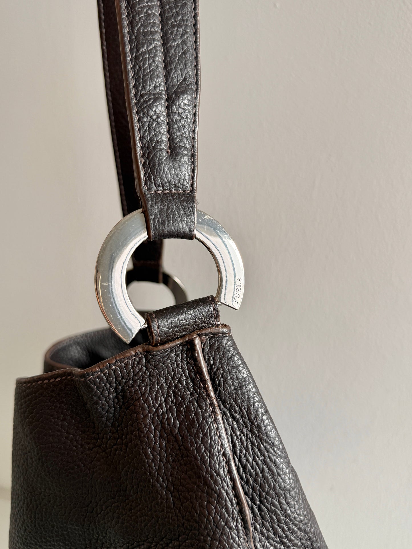 Furla Dark Brown Leather Tote Bag