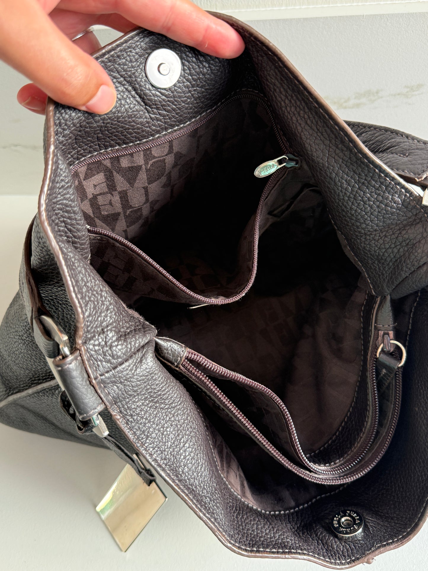 Furla Dark Brown Leather Tote Bag
