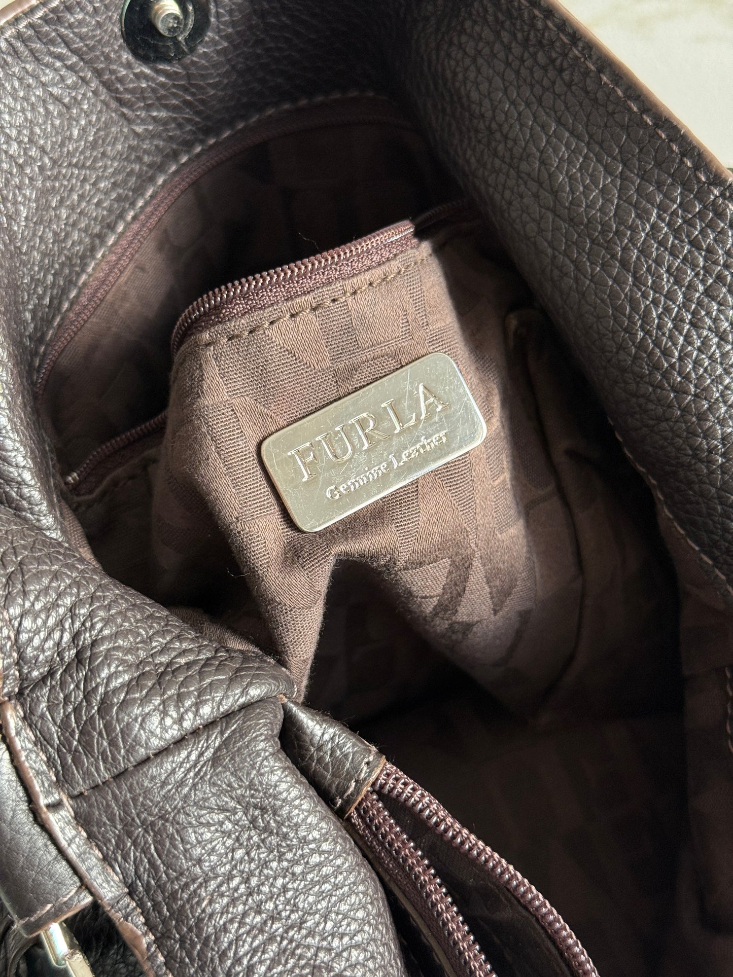 Furla Dark Brown Leather Tote Bag