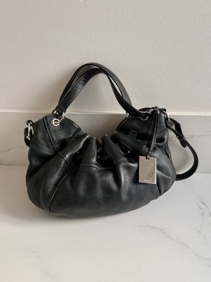Super Rare Furla Black Leather Shoulder Bag, Medium