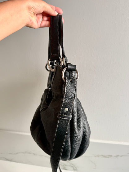 Super Rare Furla Black Leather Shoulder Bag, Medium