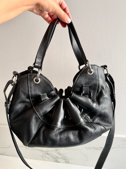 Super Rare Furla Black Leather Shoulder Bag, Medium