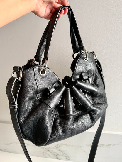Super Rare Furla Black Leather Shoulder Bag, Medium