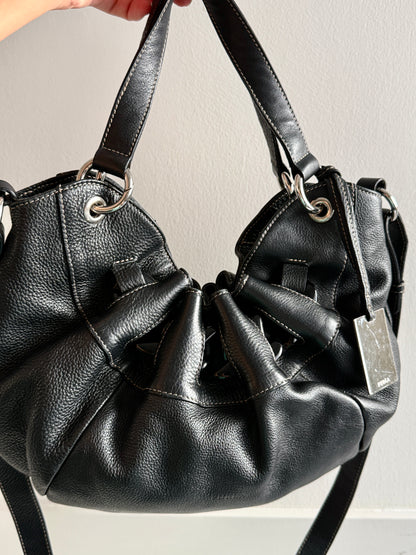 Super Rare Furla Black Leather Shoulder Bag, Medium