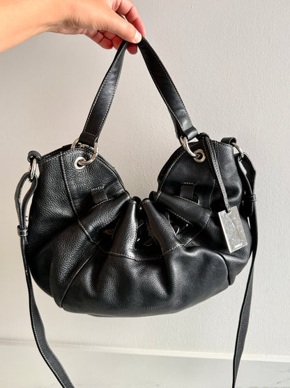 Super Rare Furla Black Leather Shoulder Bag, Medium