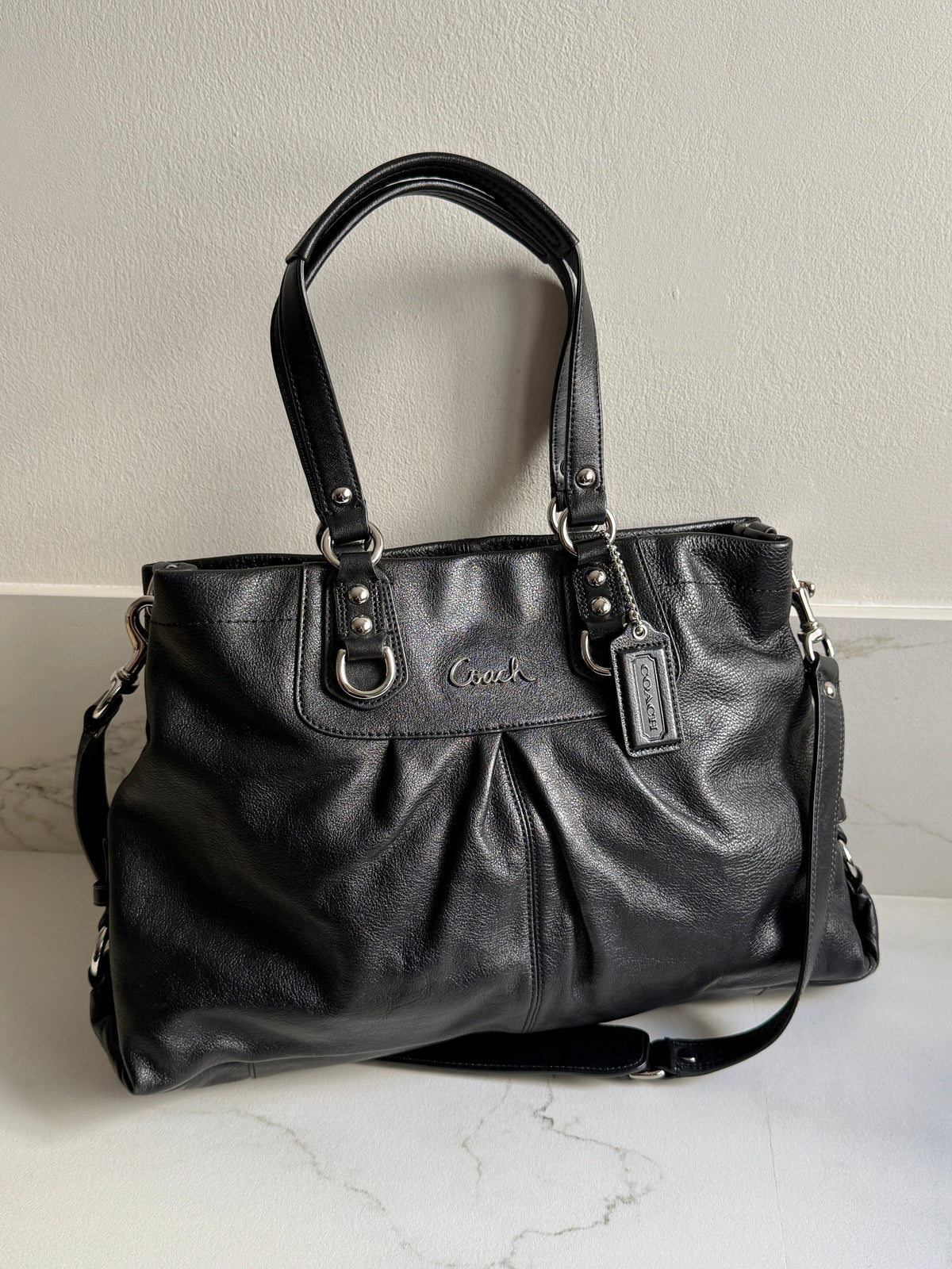 Coach Ashley Black Leather Carryall Shoulder Bag