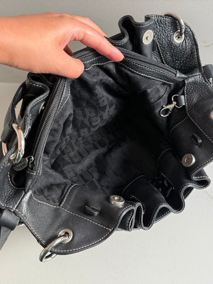 Super Rare Furla Black Leather Shoulder Bag, Medium