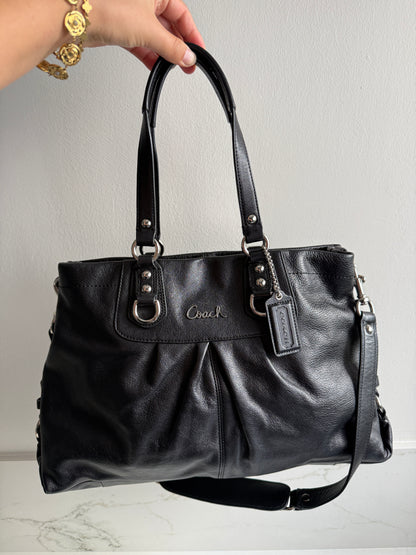Coach Ashley Black Leather Carryall Shoulder Bag