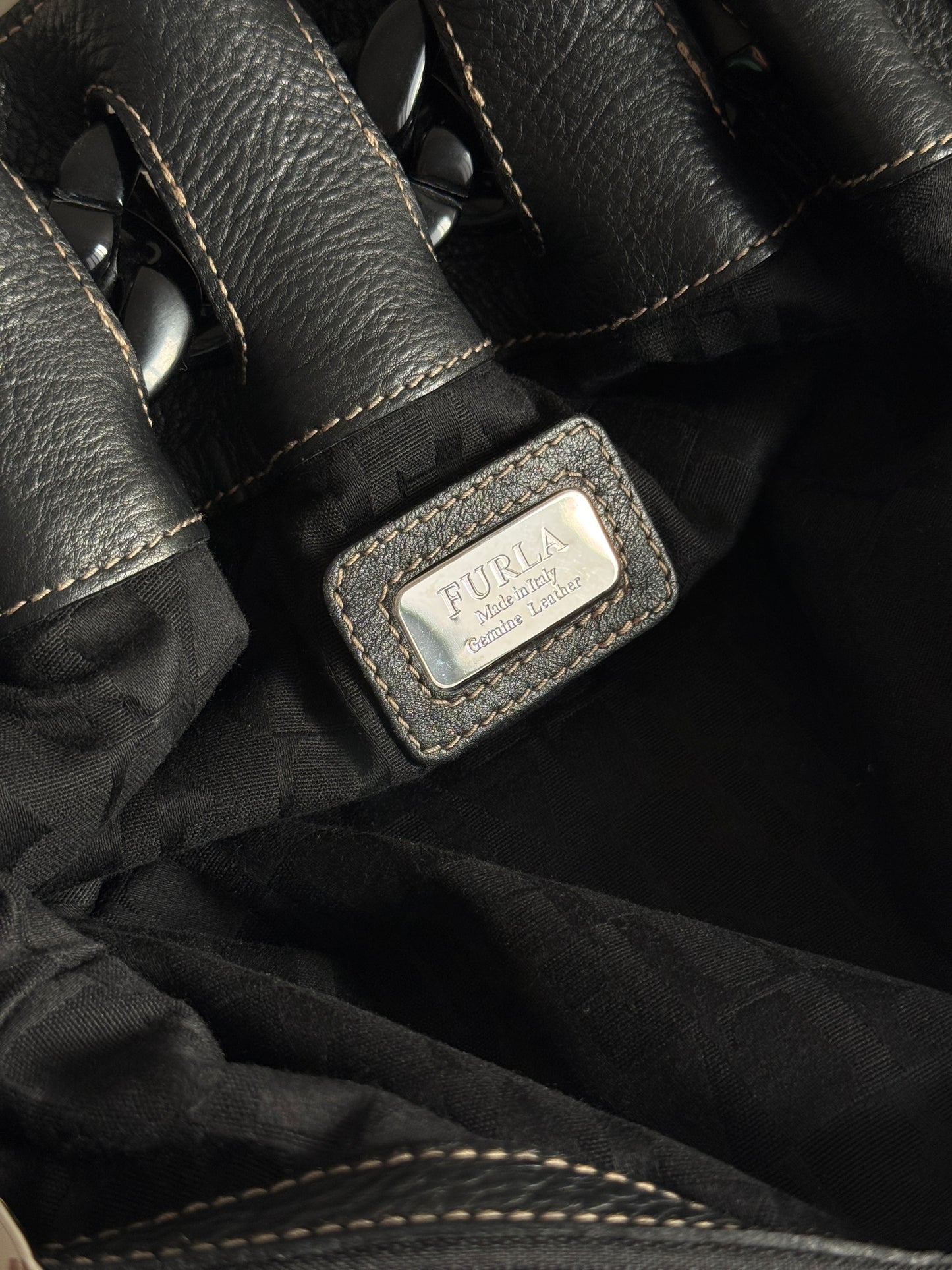 Super Rare Furla Black Leather Shoulder Bag