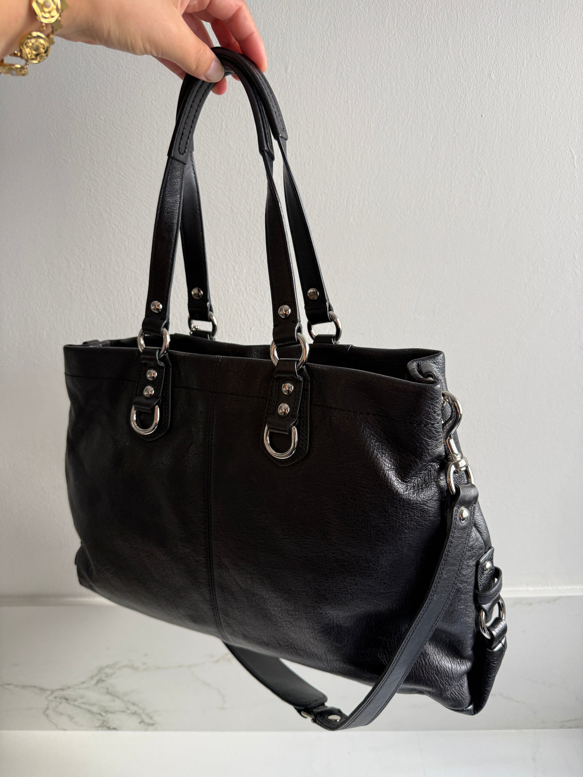 Coach Ashley Black Leather Carryall Shoulder Bag