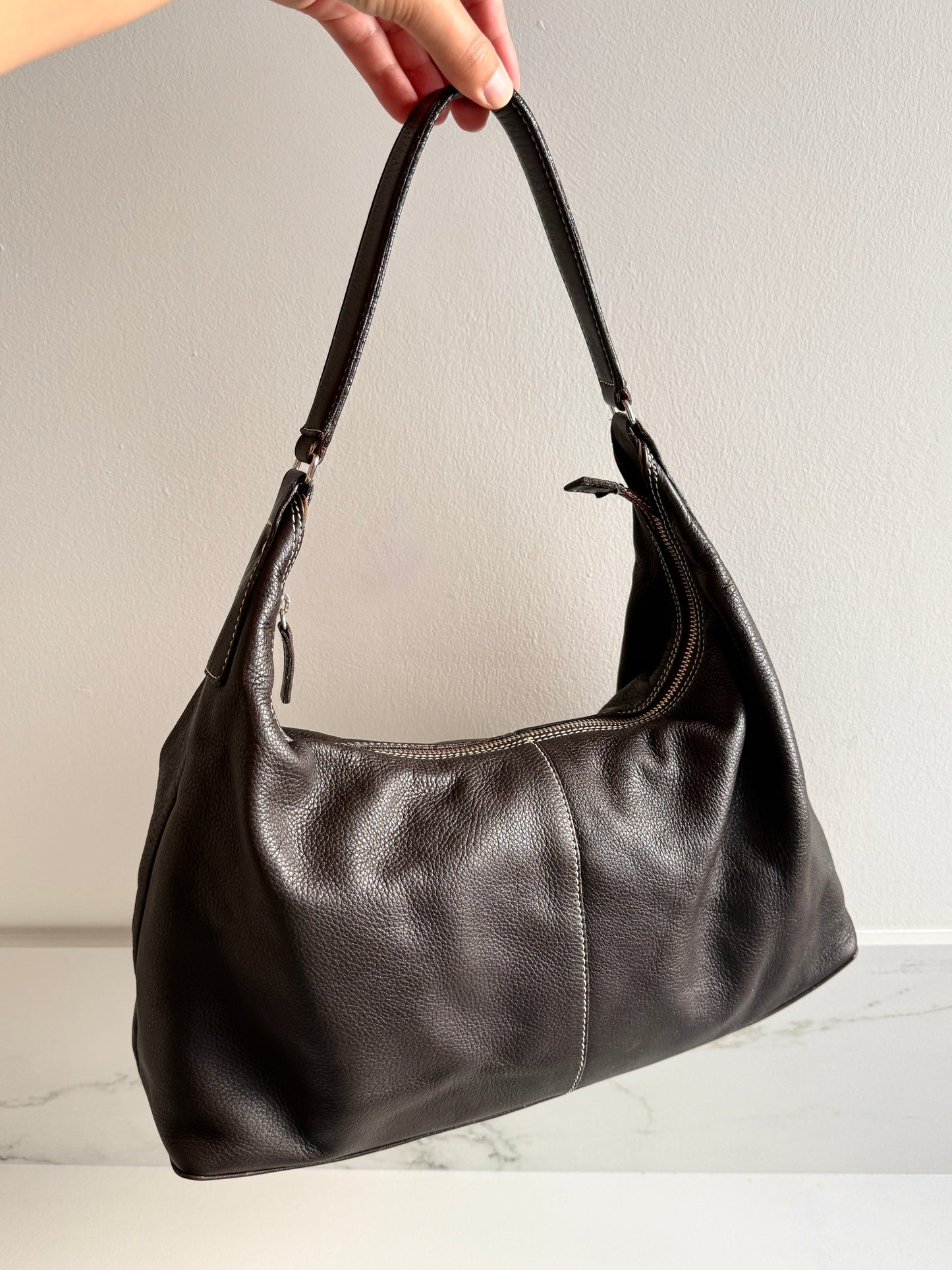 Dark Brown Leather Shoulder Bag