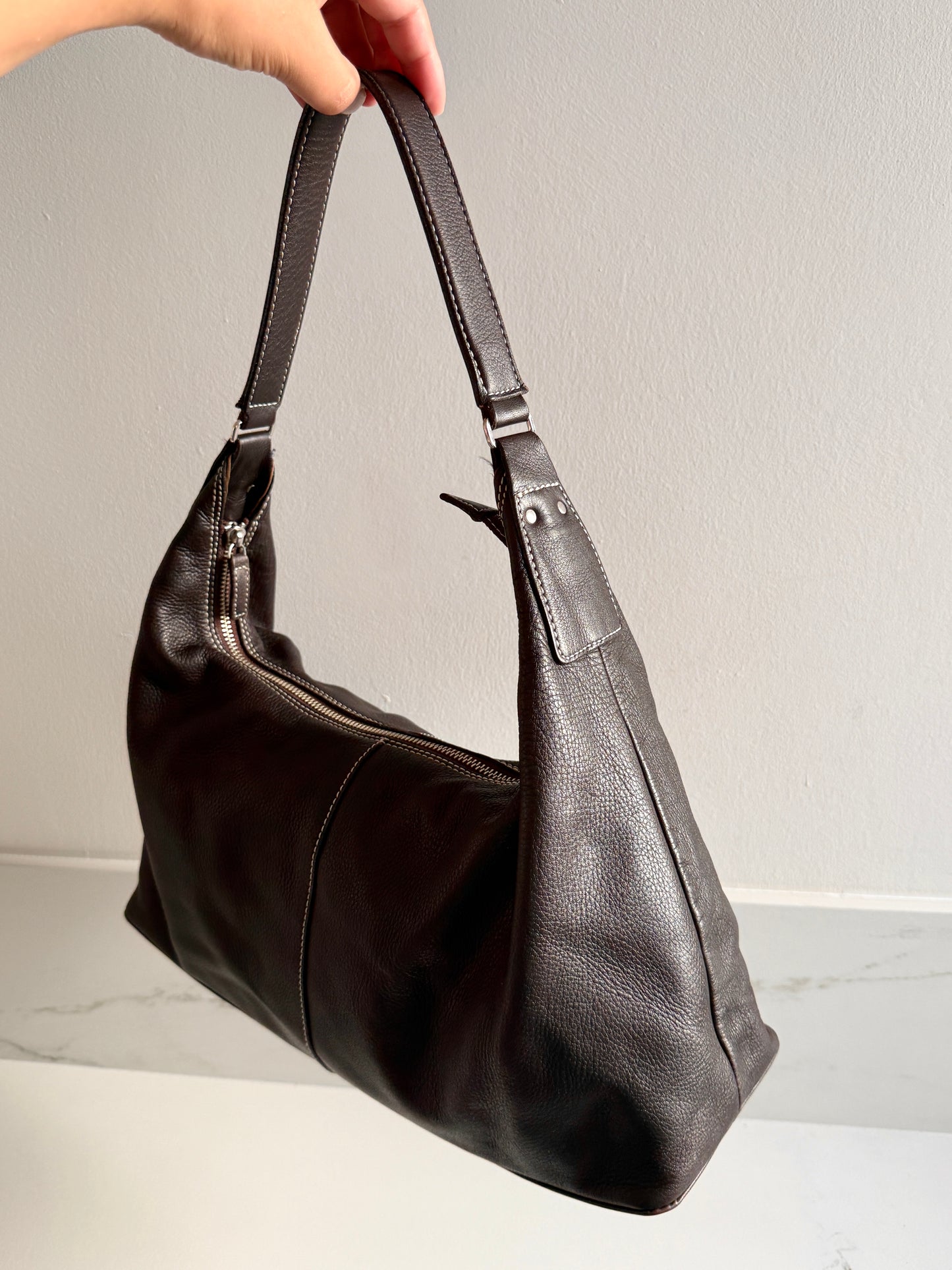 Dark Brown Leather Shoulder Bag