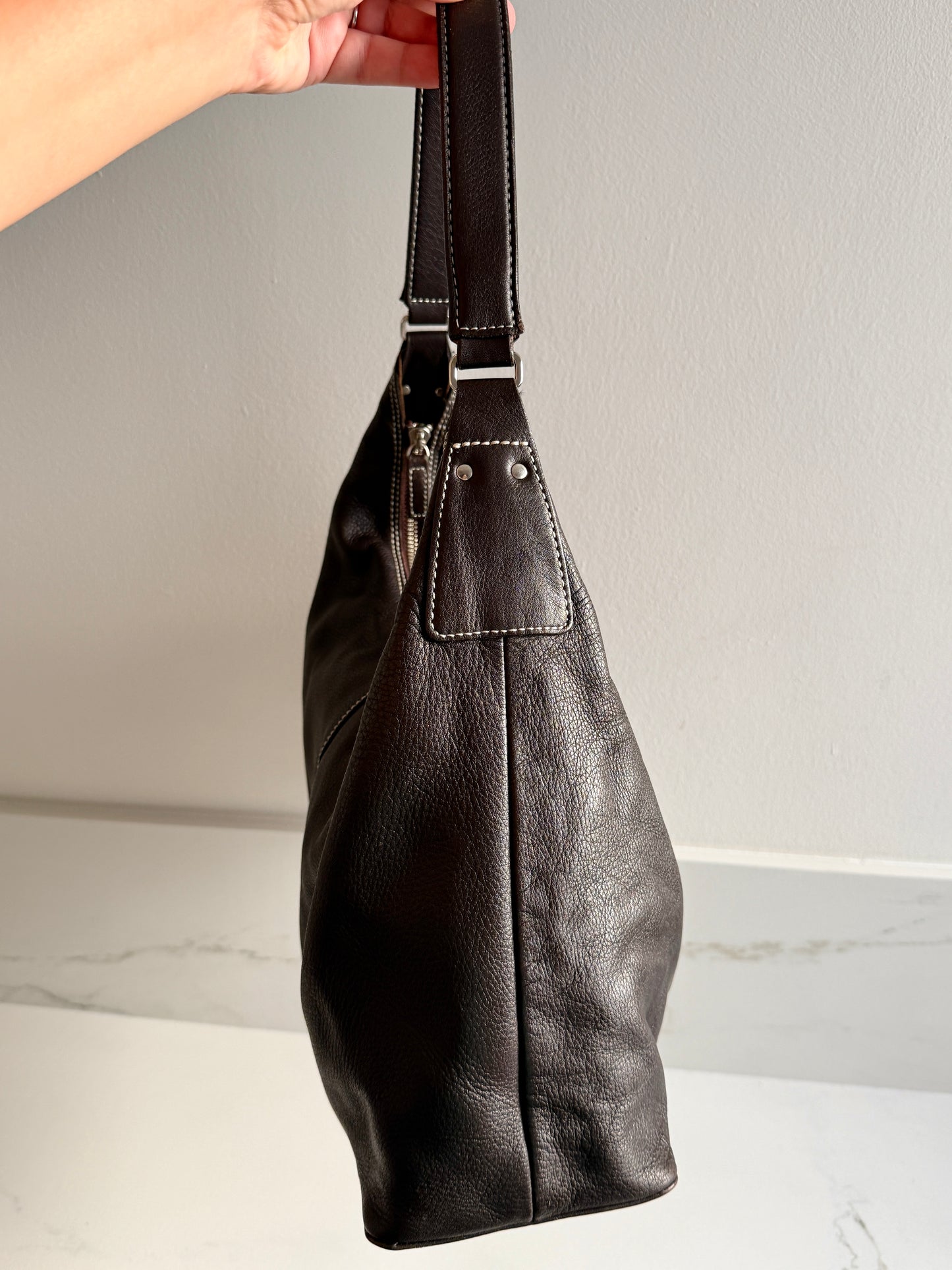 Dark Brown Leather Shoulder Bag