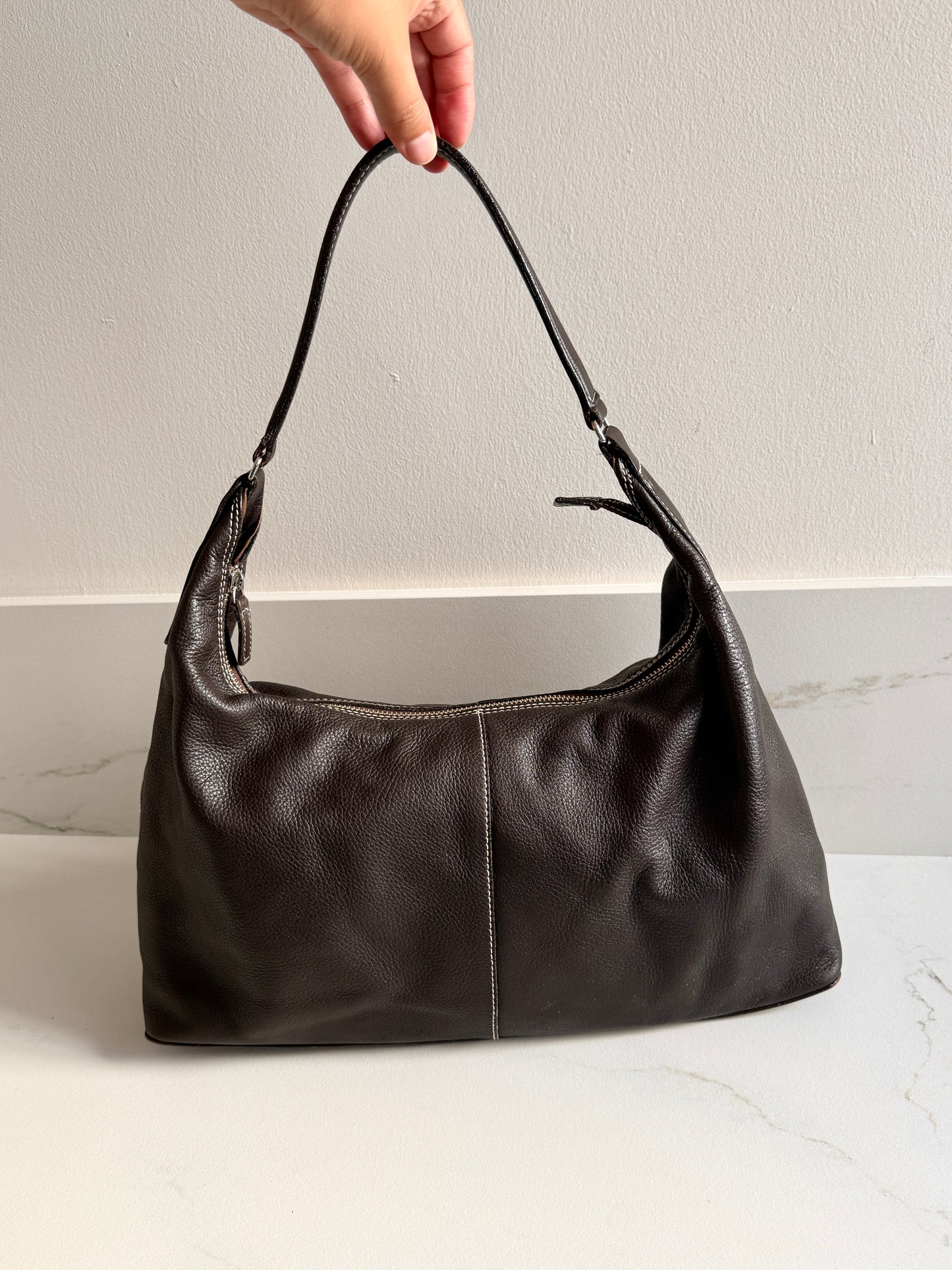 Dark Brown Leather Shoulder Bag