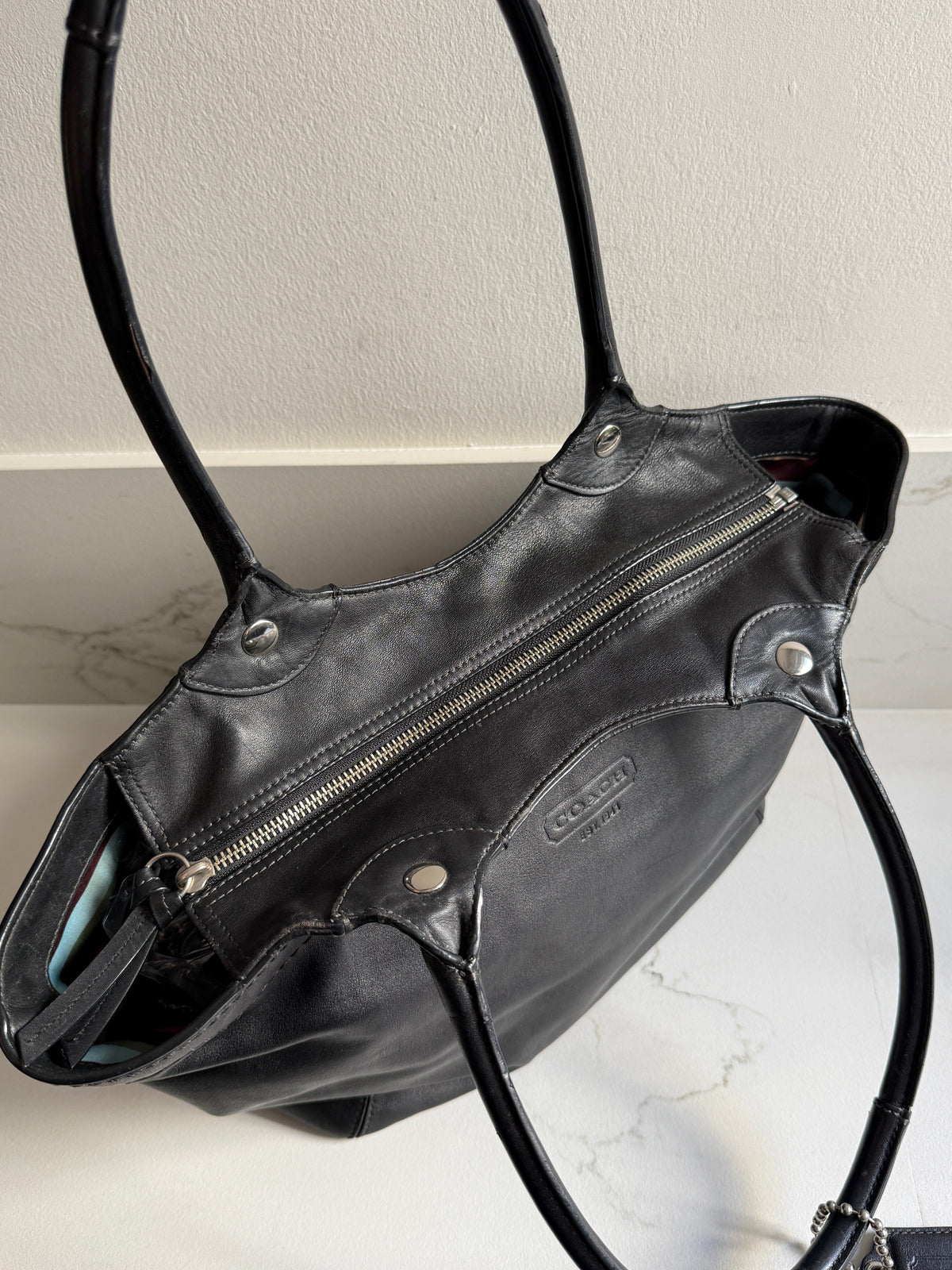 Coach Black Leather Tote Shoulder Bag
