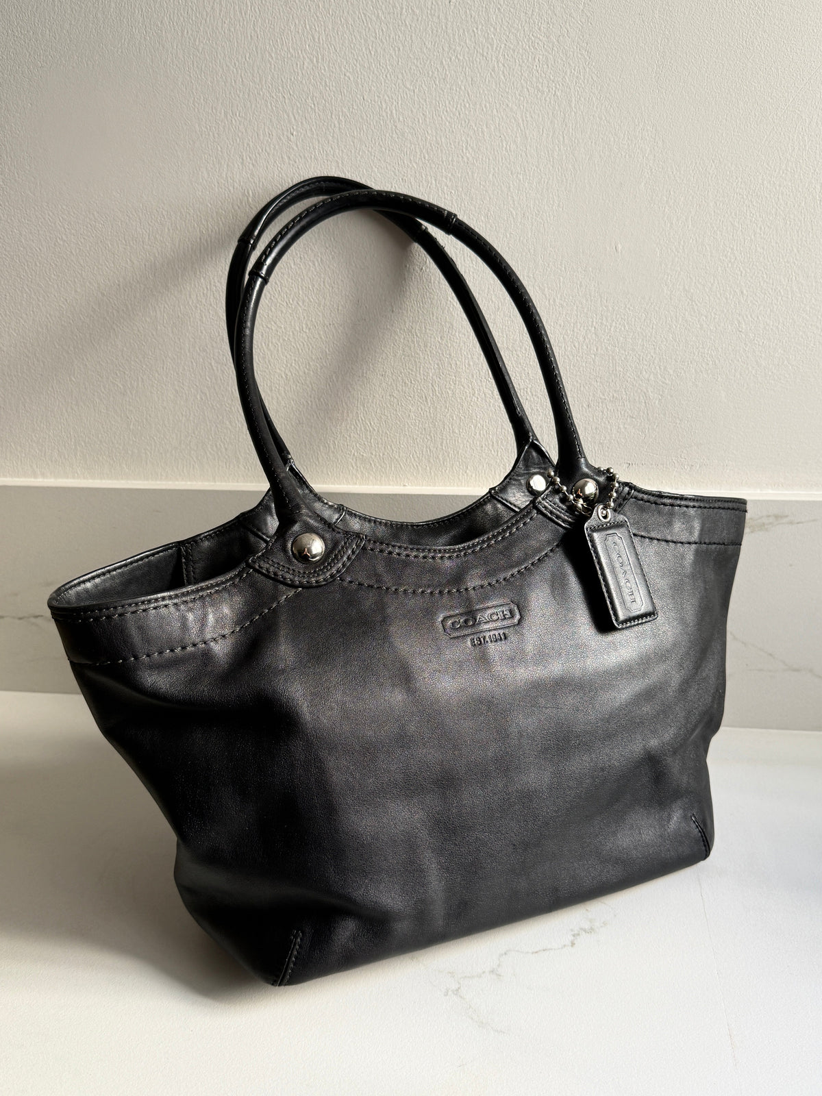 Coach Black Leather Tote Shoulder Bag