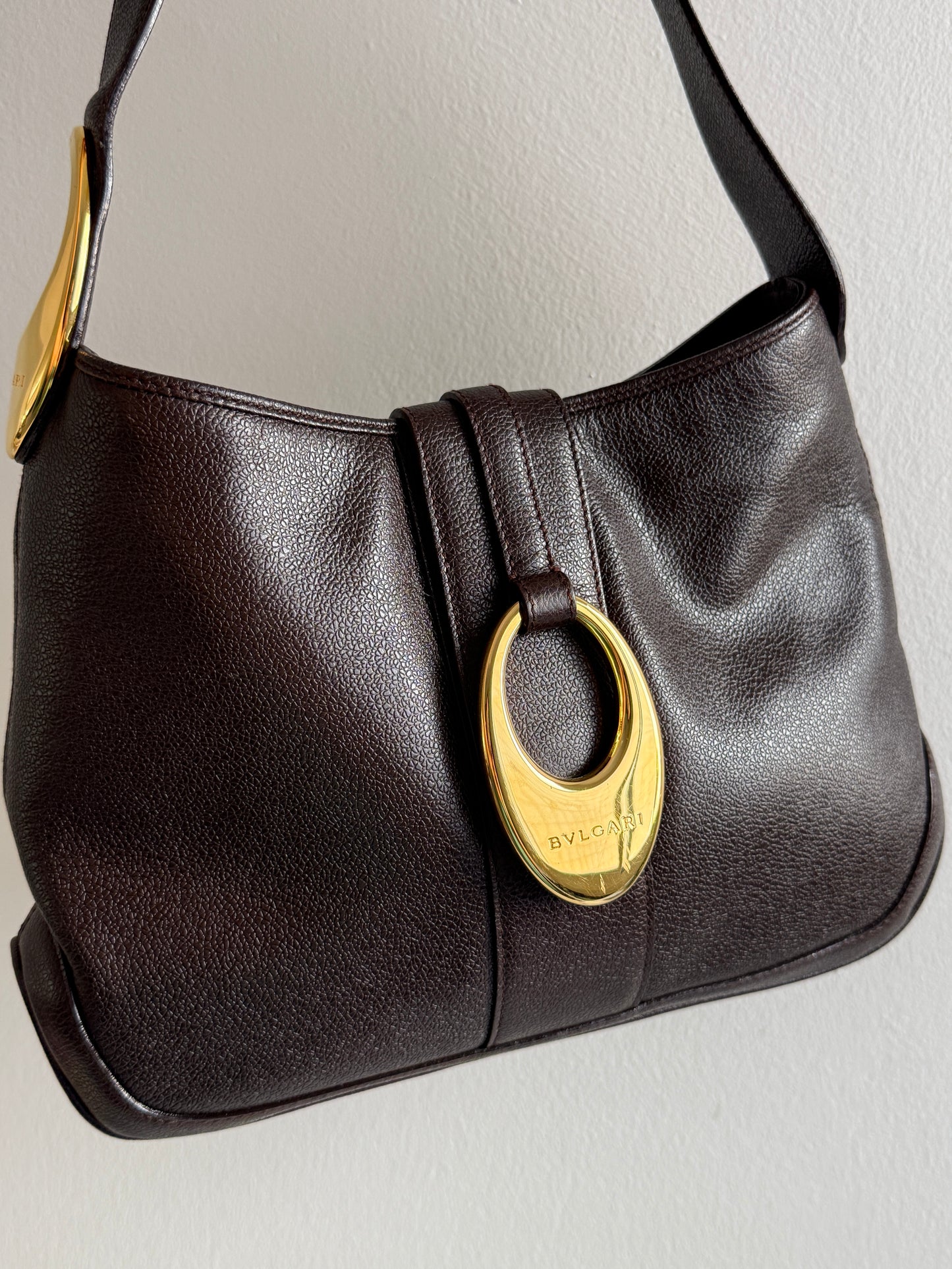 Super Rare Bvlgari Dark Brown Leather Bag