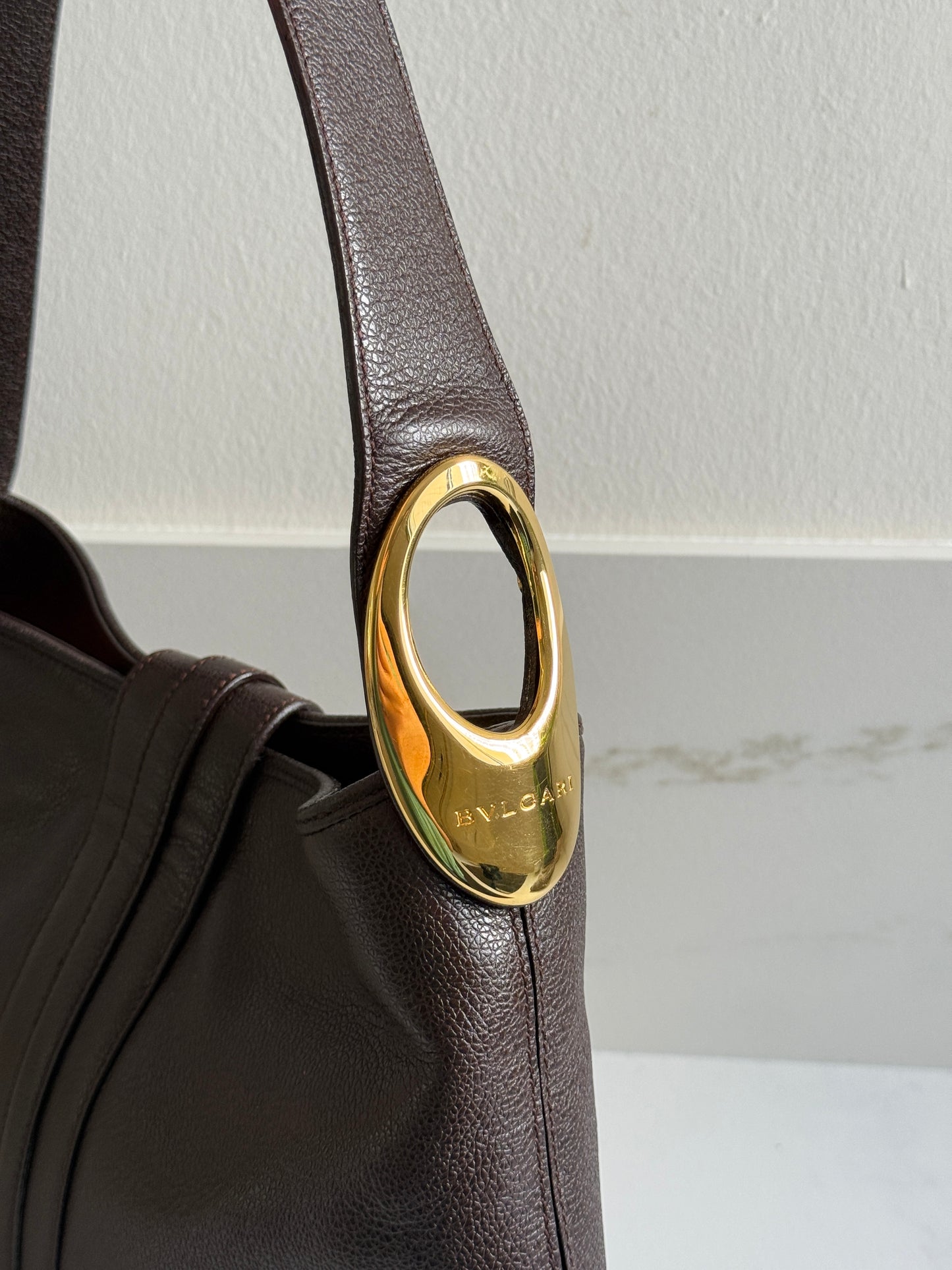 Super Rare Bvlgari Dark Brown Leather Bag