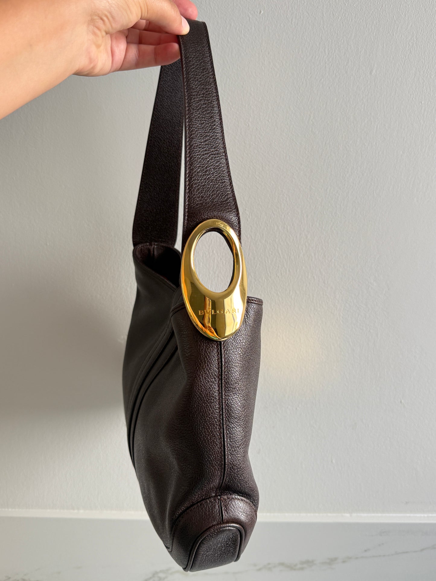 Super Rare Bvlgari Dark Brown Leather Bag