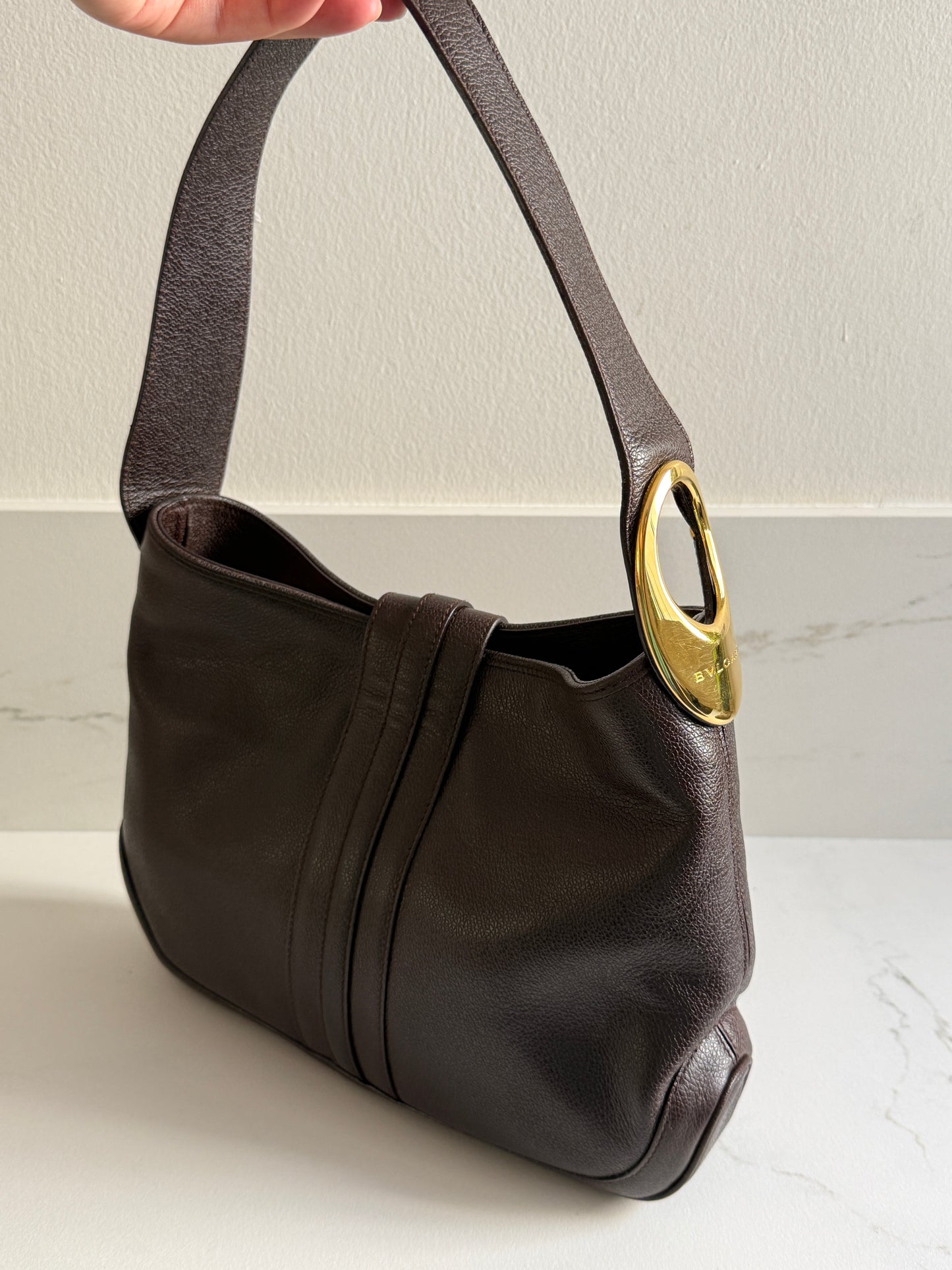 Super Rare Bvlgari Dark Brown Leather Bag