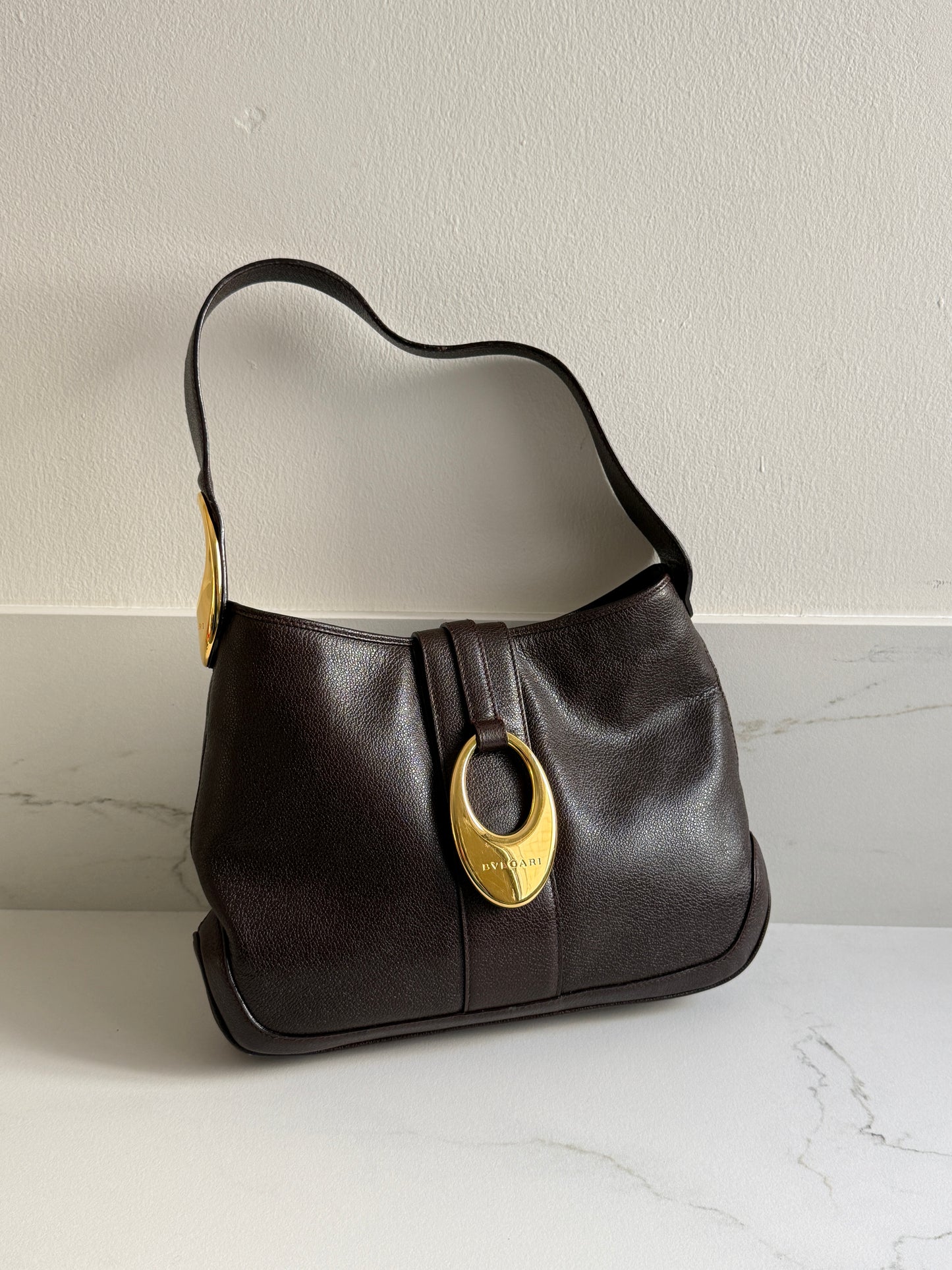 Super Rare Bvlgari Dark Brown Leather Bag