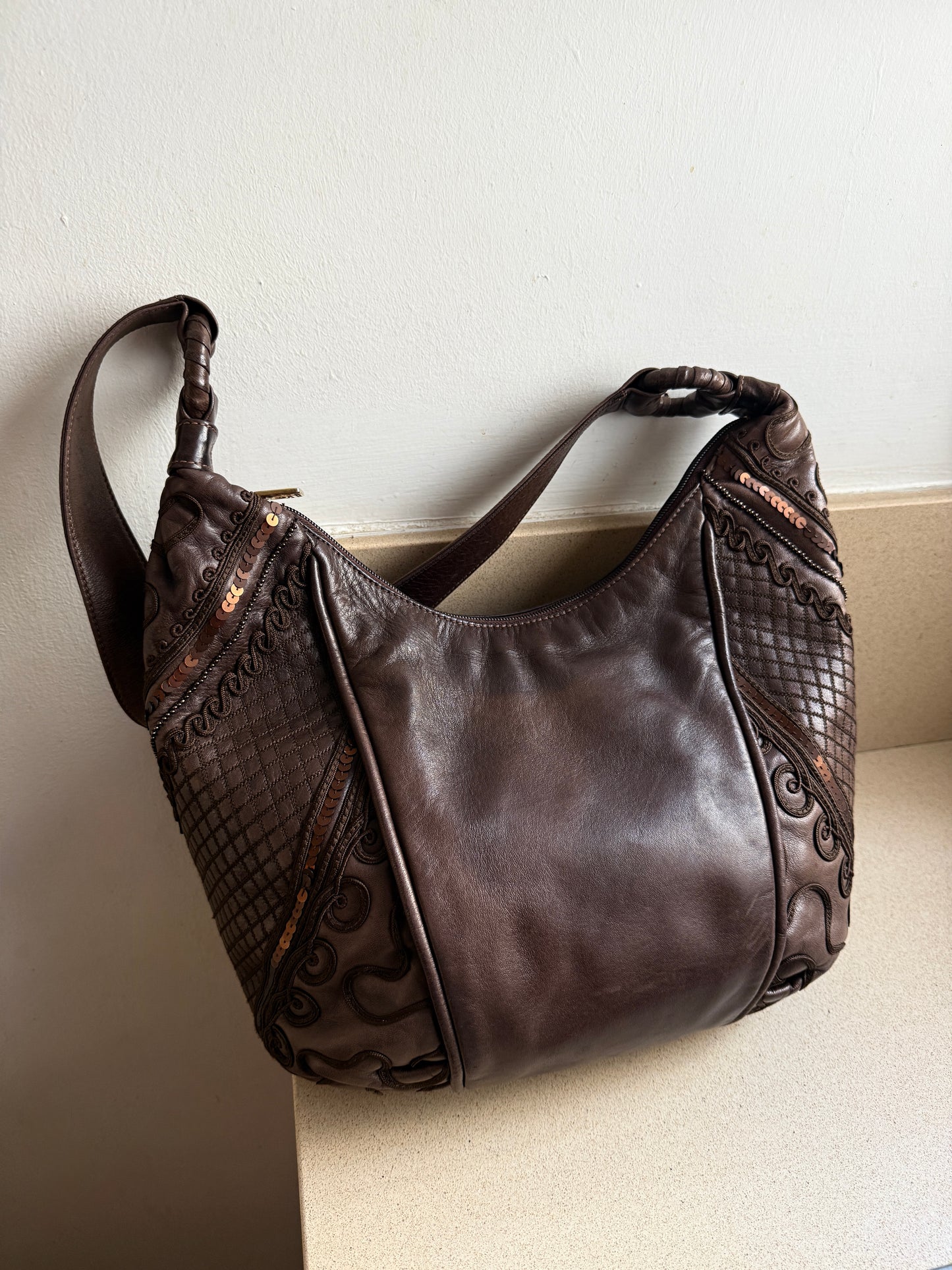 Super Rare Braccialini Leather Crossbody Bag
