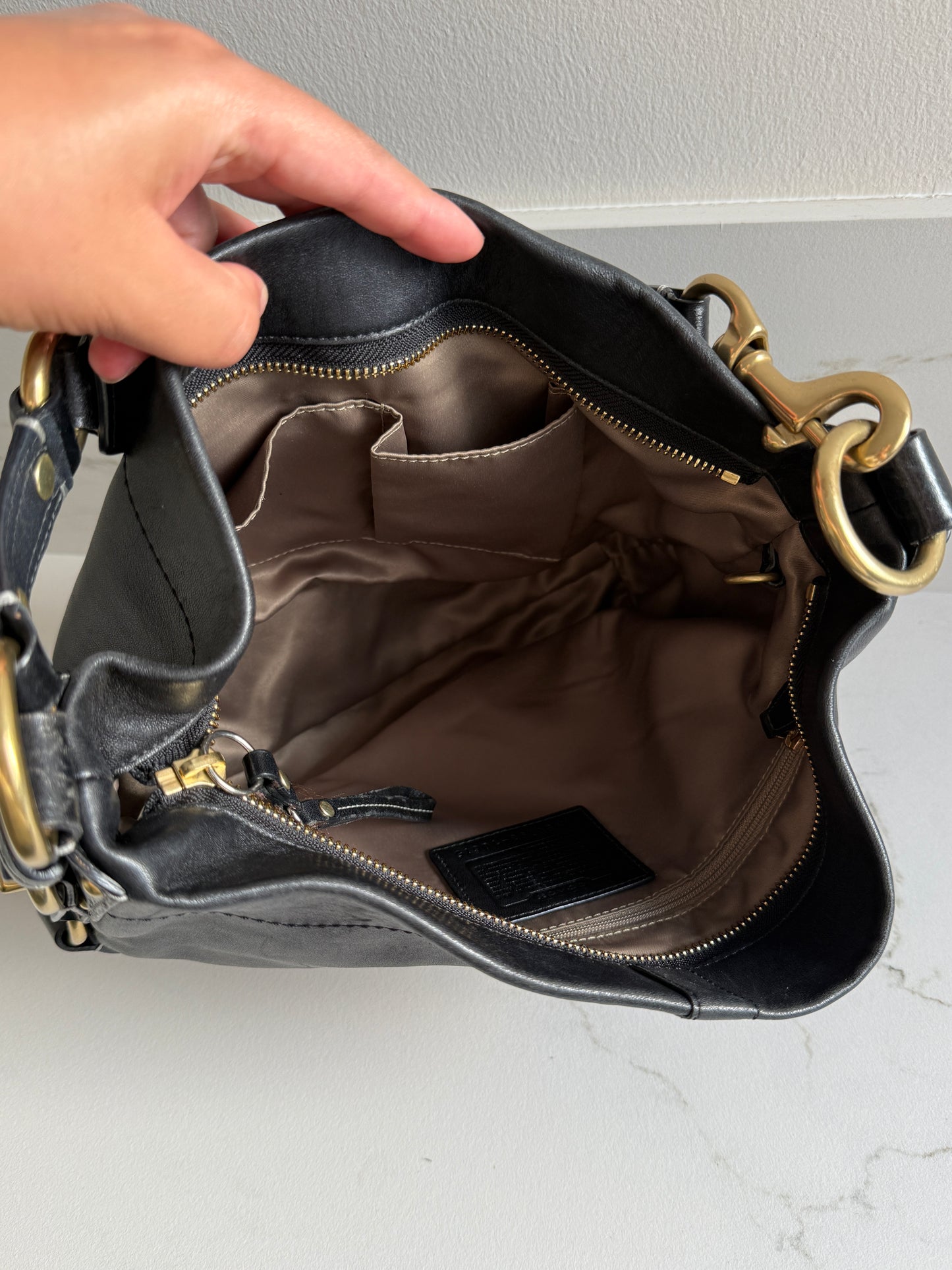 Coach Carly Black Leather Shoulder Bag