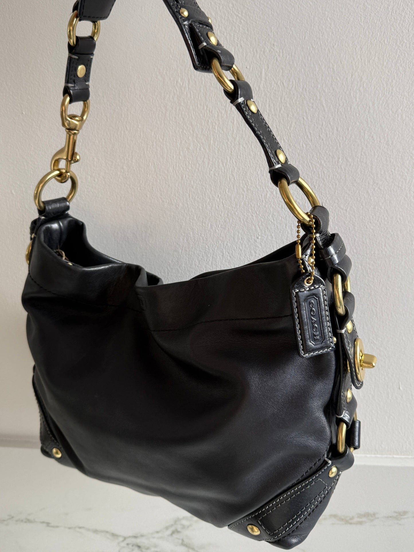 Coach Carly Black Leather Shoulder Bag