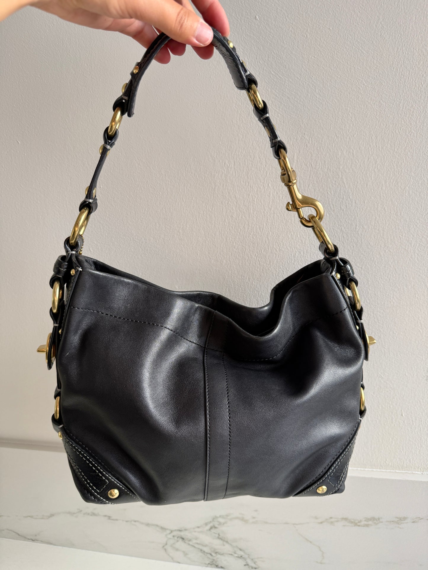 Coach Carly Black Leather Shoulder Bag