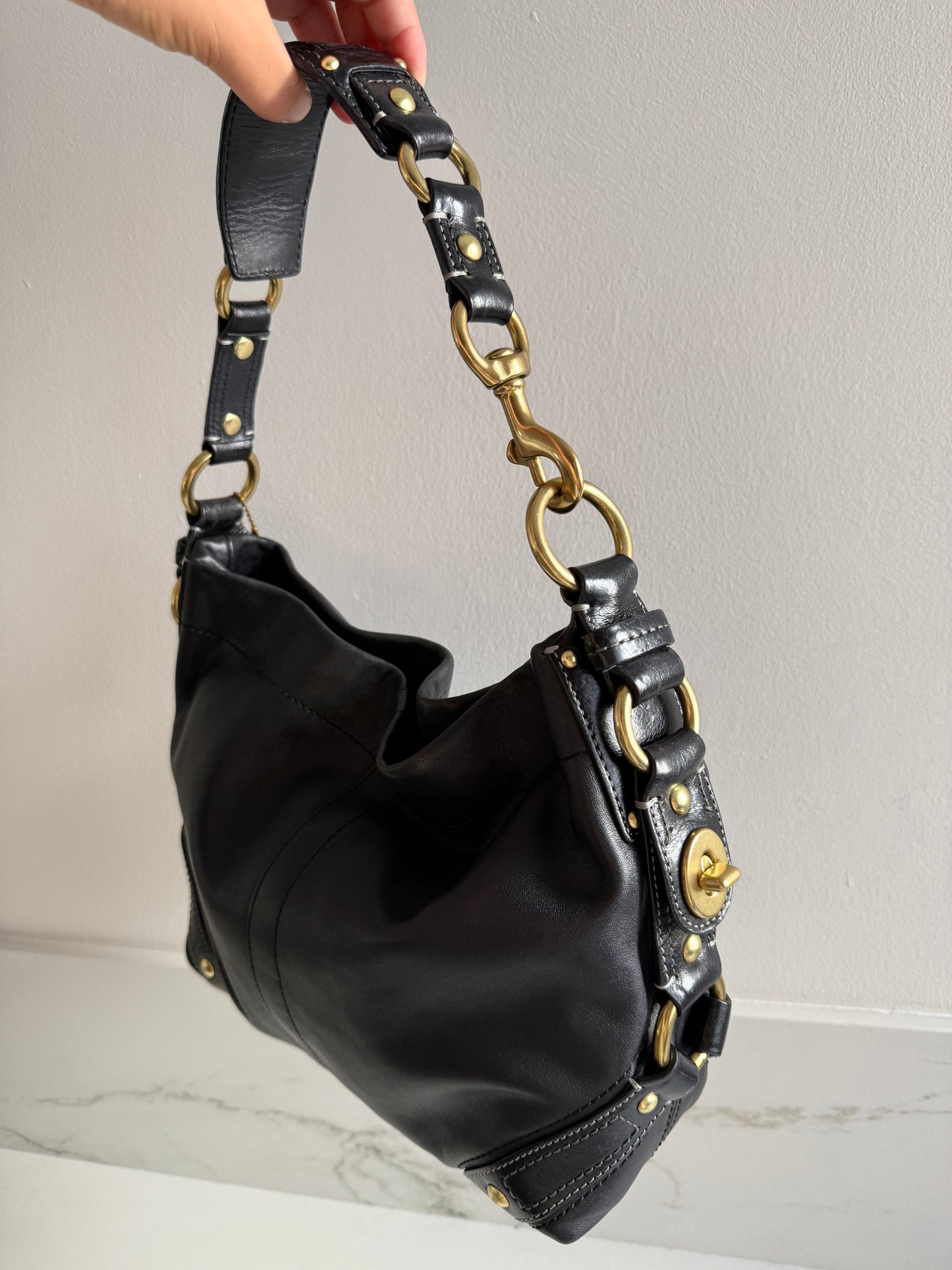 Coach Carly Black Leather Shoulder Bag
