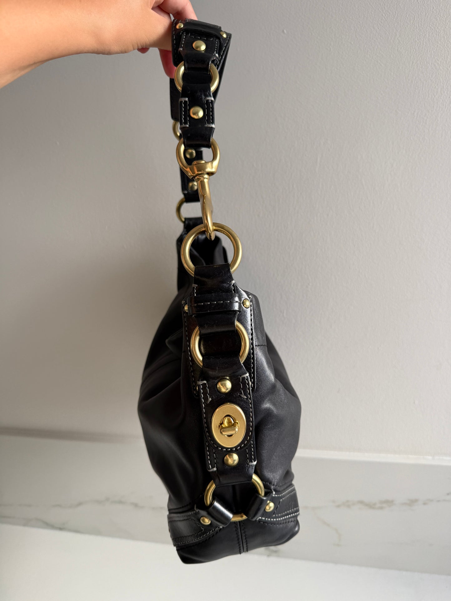 Coach Carly Black Leather Shoulder Bag