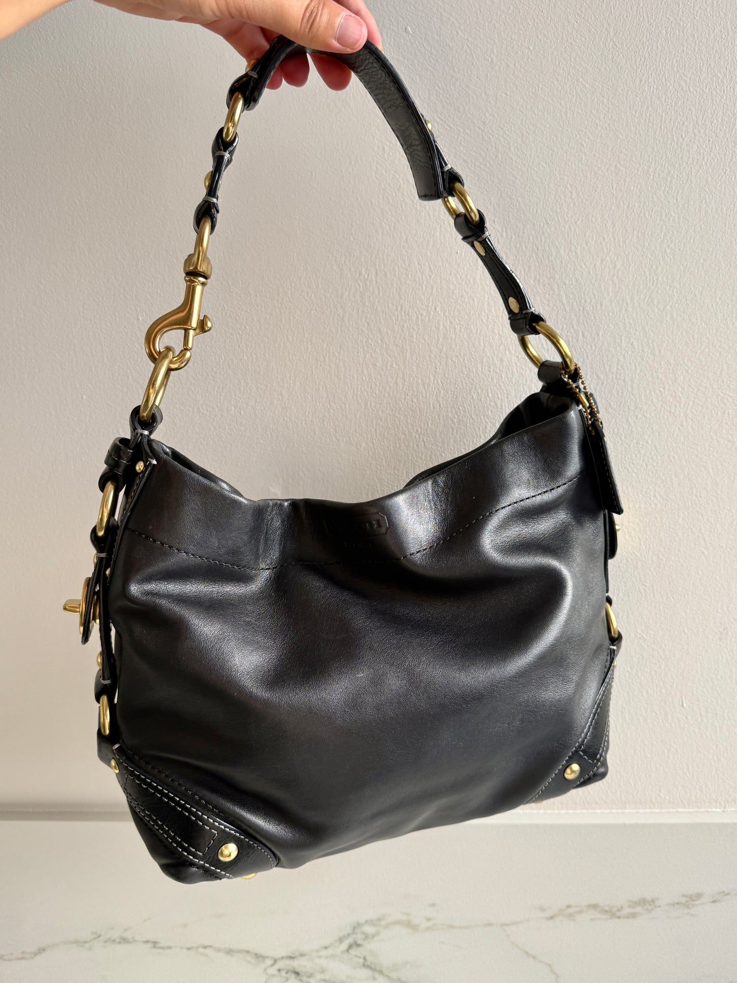 Coach Carly Black Leather Shoulder Bag