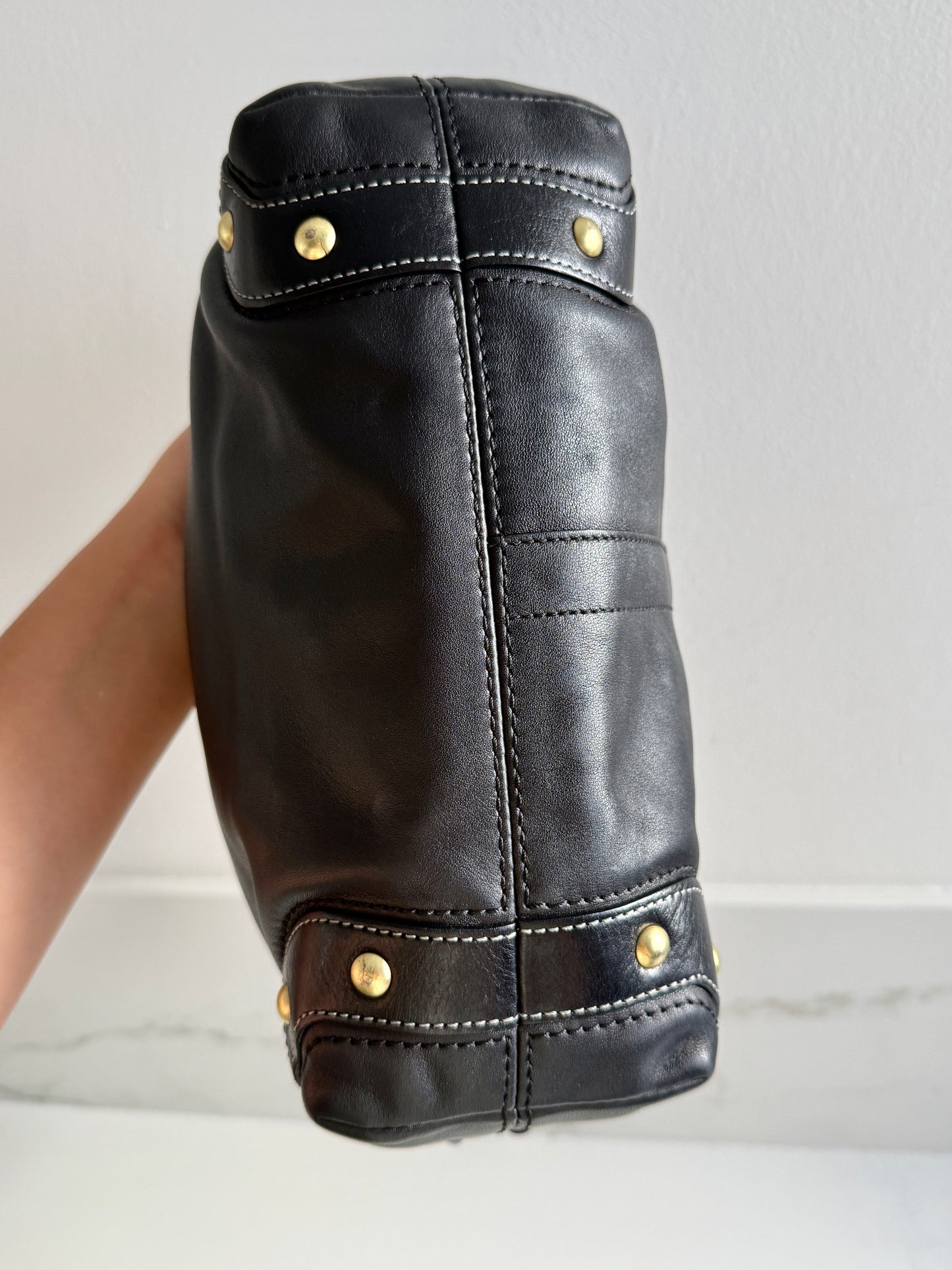 Coach Carly Black Leather Shoulder Bag