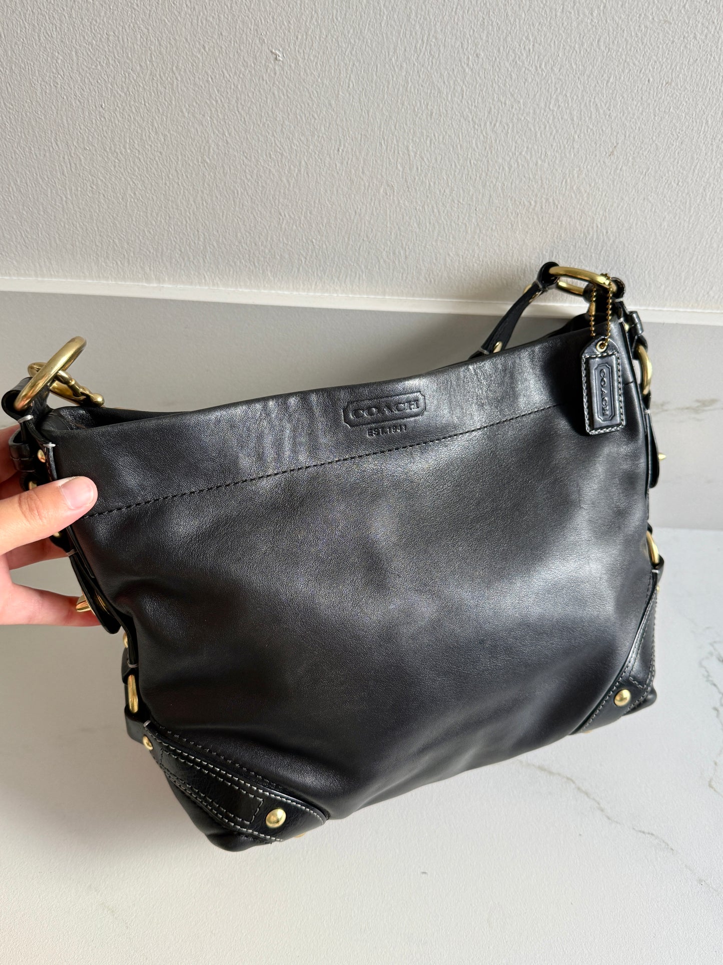Coach Carly Black Leather Shoulder Bag