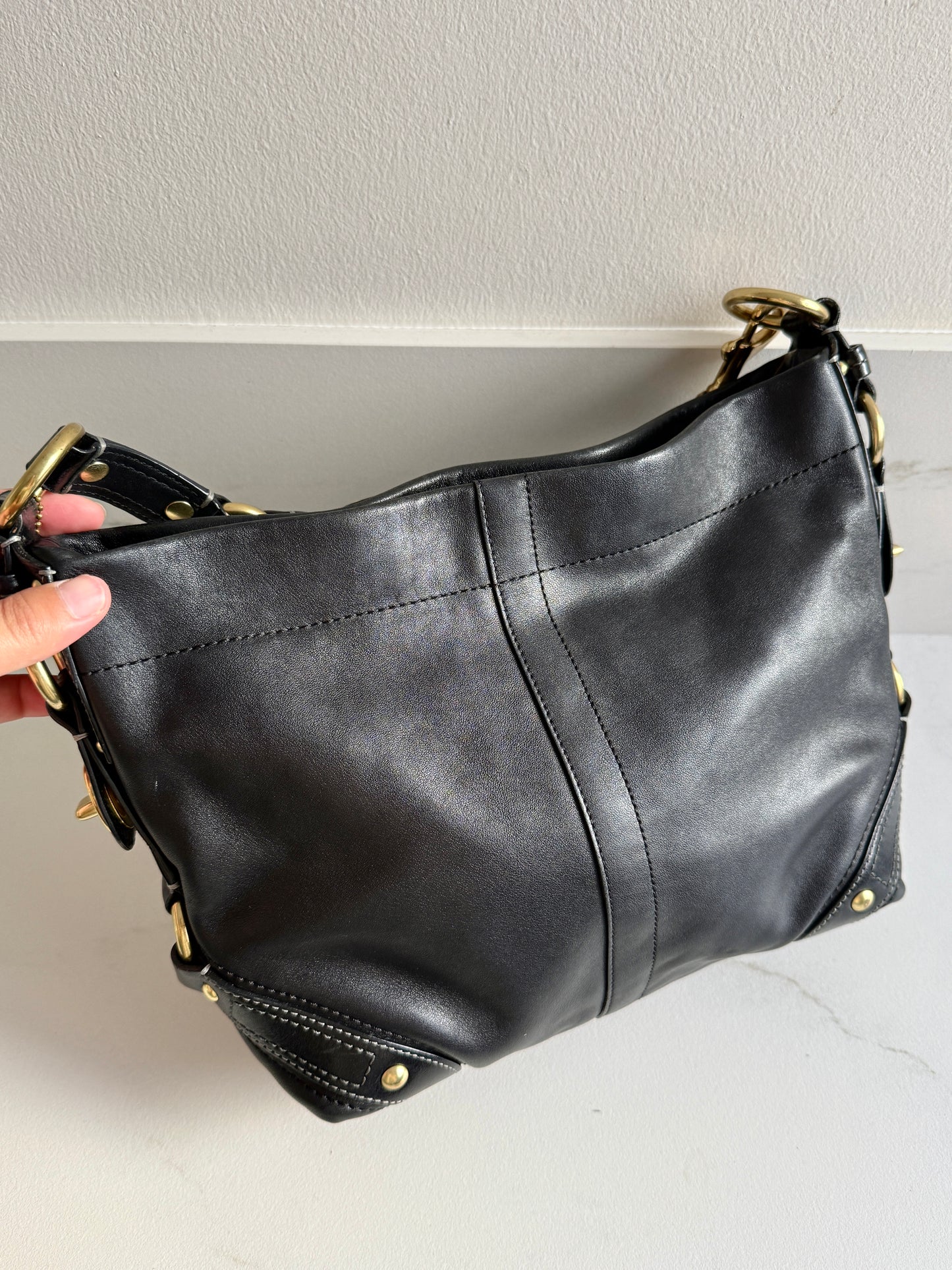 Coach Carly Black Leather Shoulder Bag