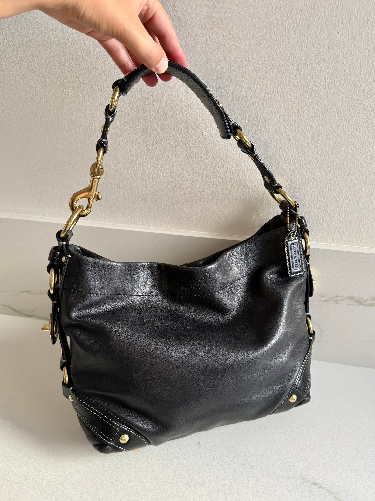 Coach Carly Black Leather Shoulder Bag