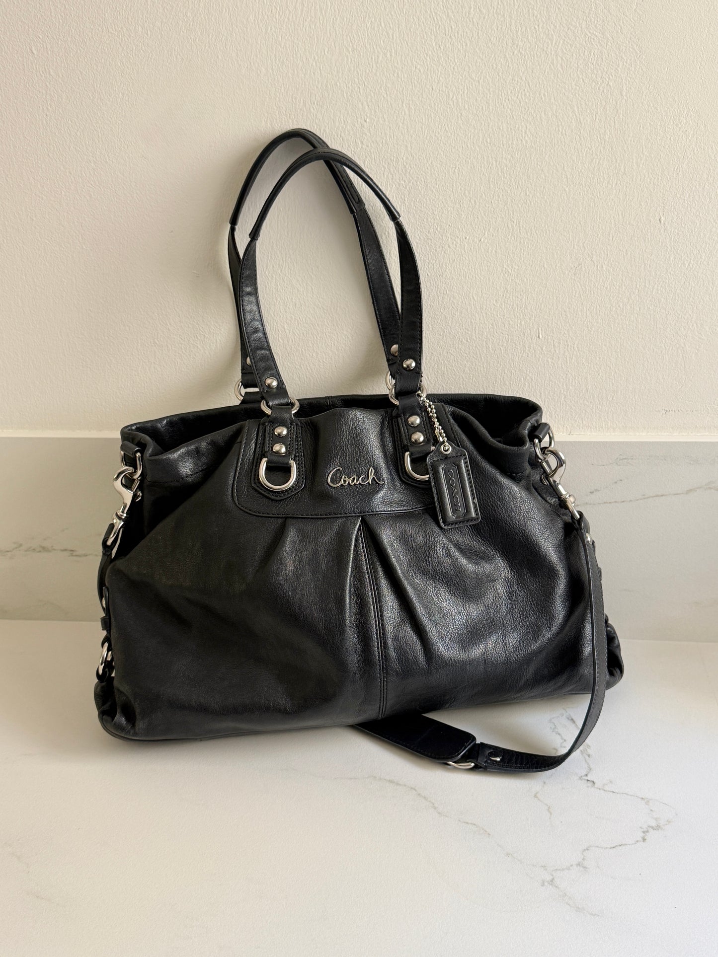 Coach Ashley Black Leather Carryall Shoulder Bag
