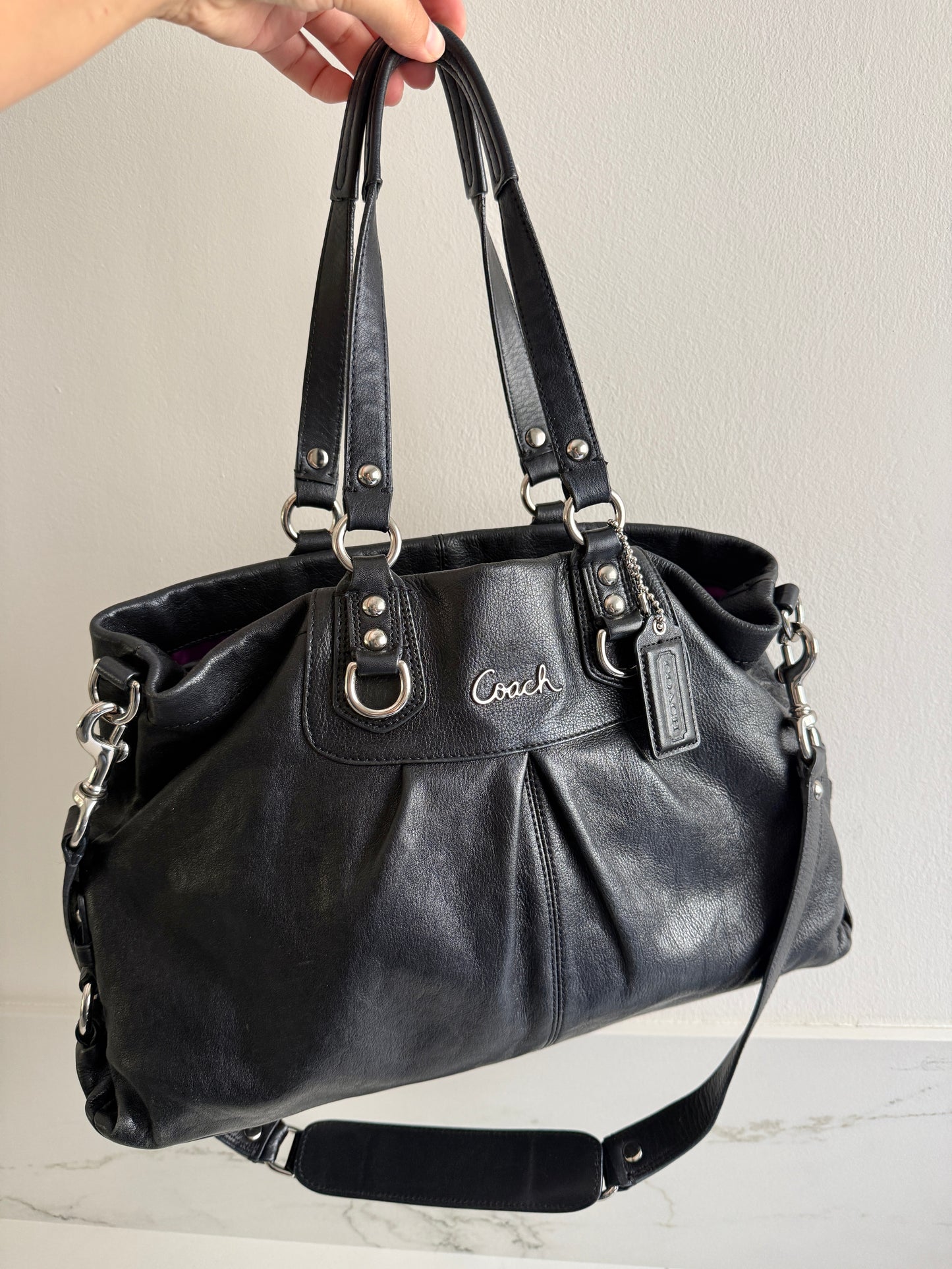 Coach Ashley Black Leather Carryall Shoulder Bag