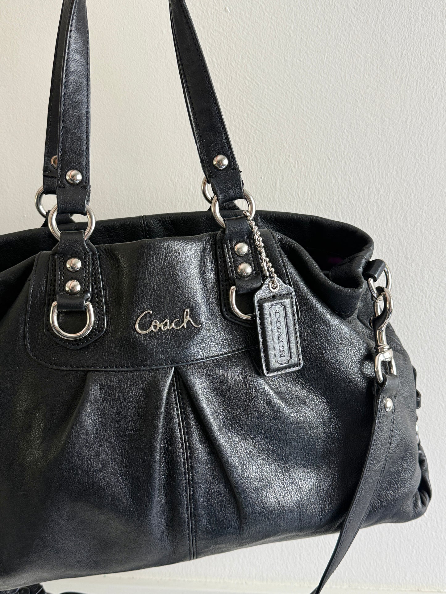 Coach Ashley Black Leather Carryall Shoulder Bag