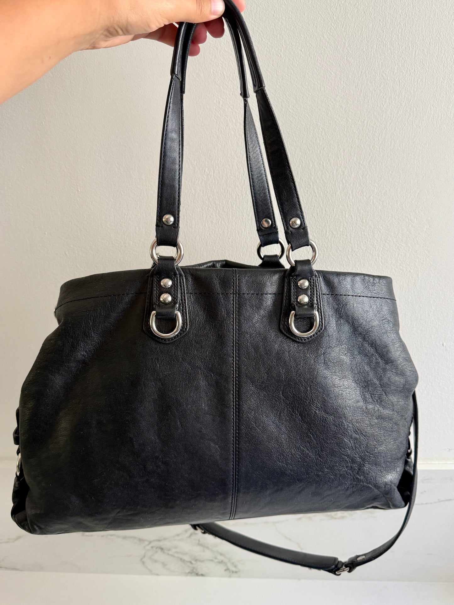 Coach Ashley Black Leather Carryall Shoulder Bag