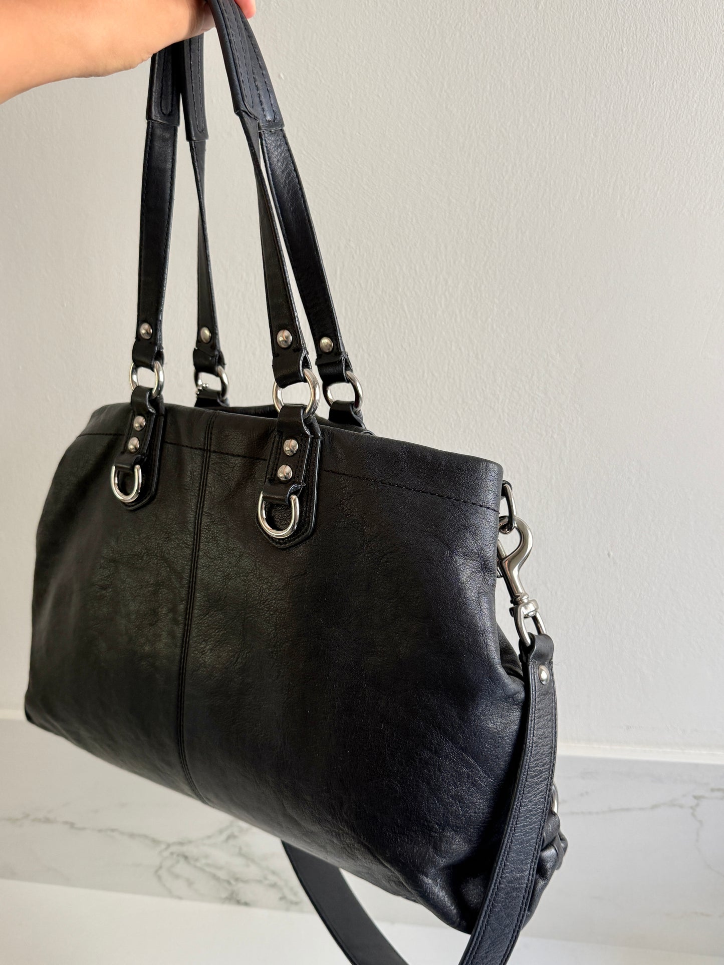 Coach Ashley Black Leather Carryall Shoulder Bag