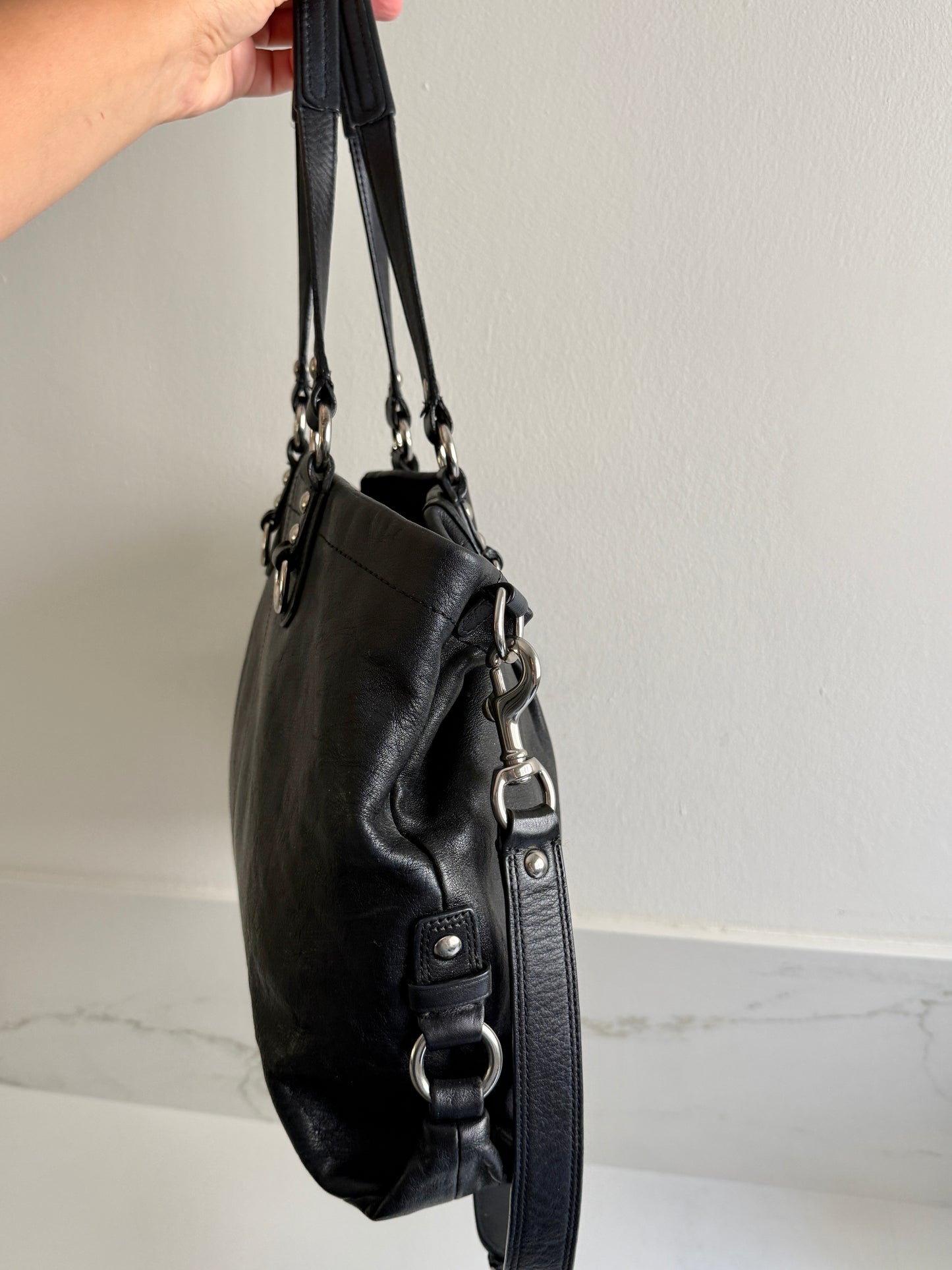 Coach Ashley Black Leather Carryall Shoulder Bag